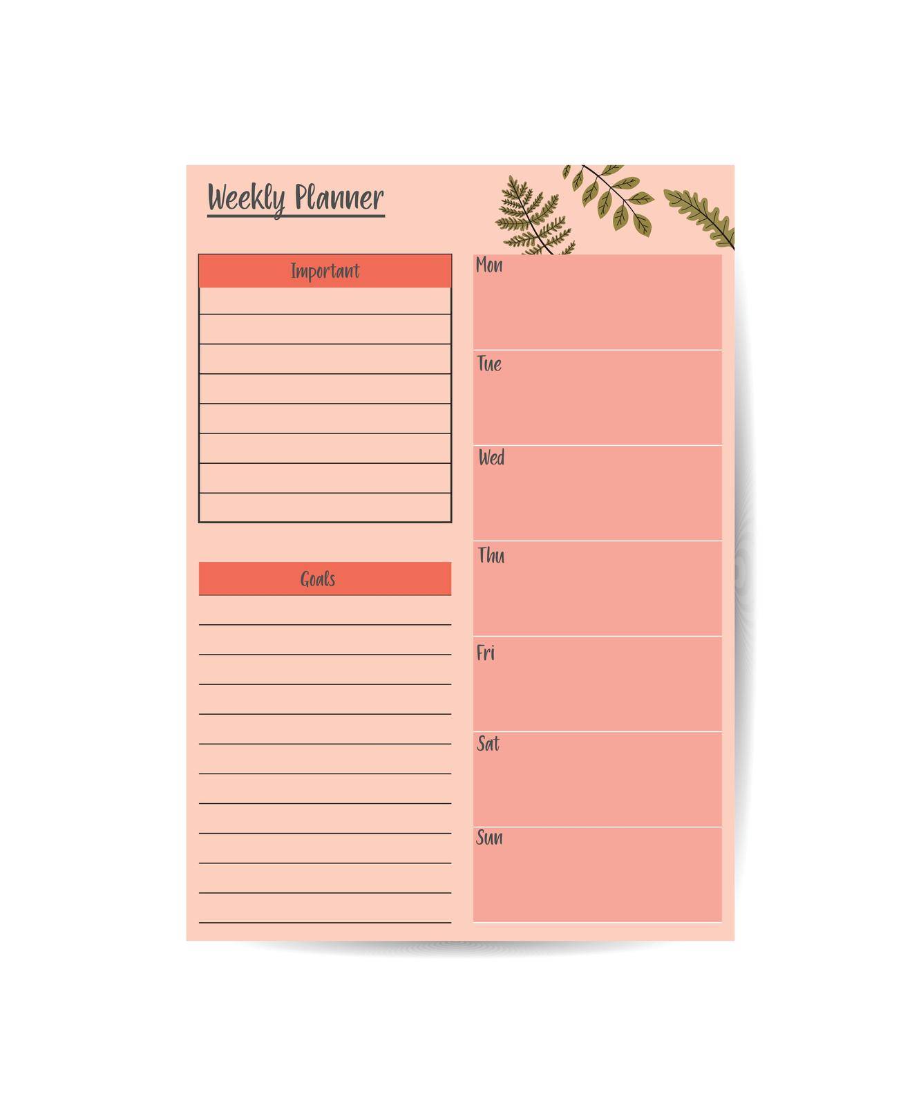 Creative planner on pink background. Stylish fashion organizer and schedule. Vector illustration by ANITA