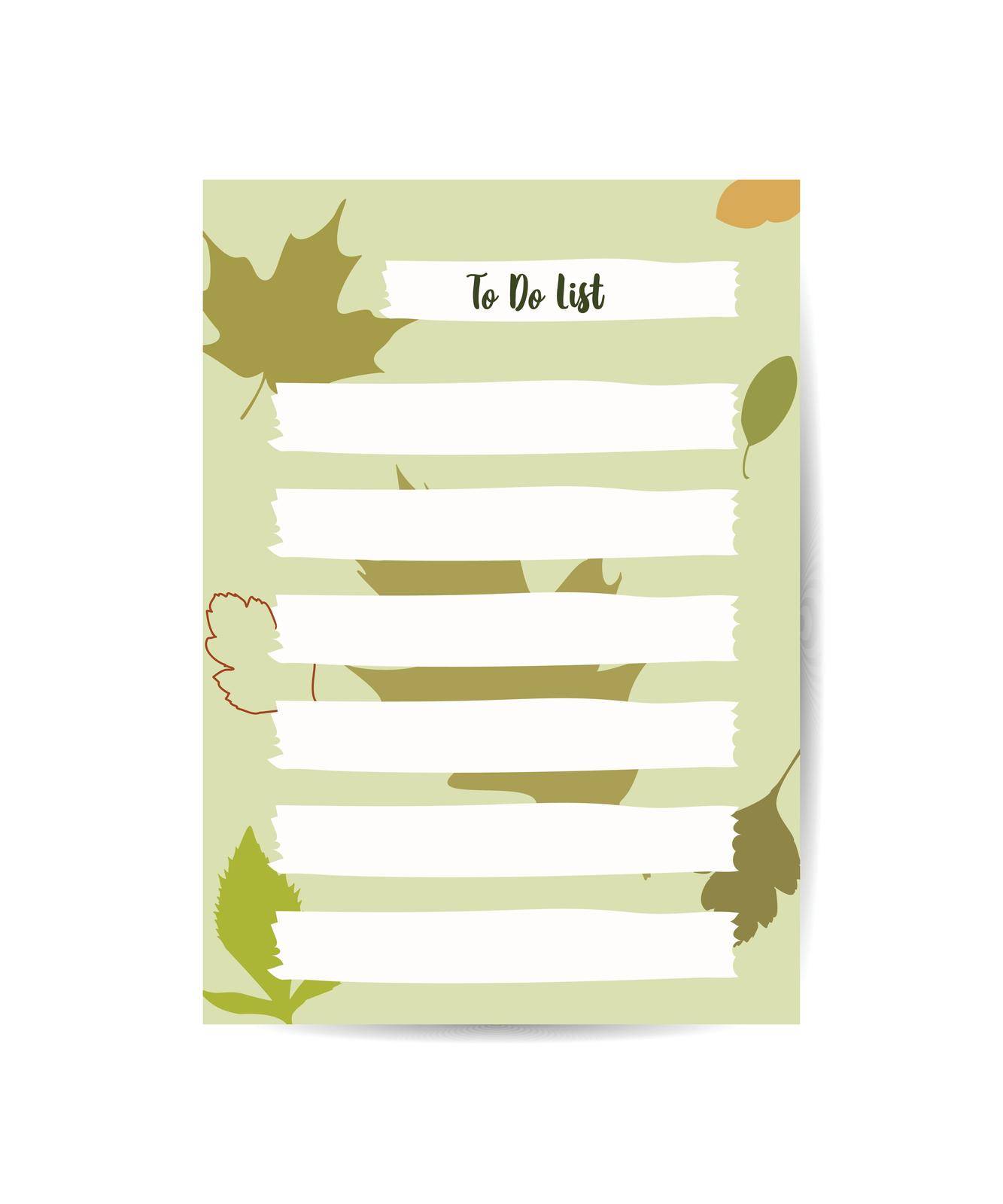 Cute To Do list with fresh green tropical leaves for notes printable Vector illustration. by ANITA