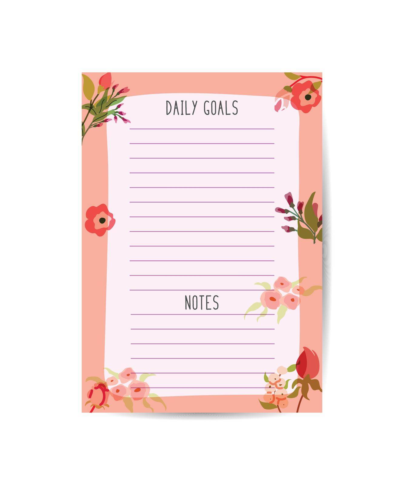 Daily planner with flowers to do list memo printable vector illustration. by ANITA