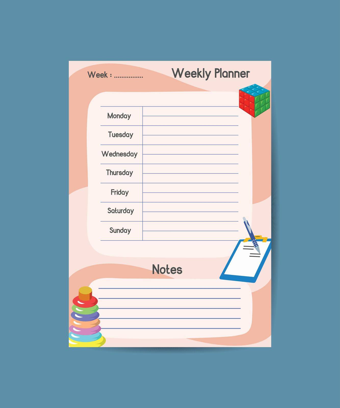 Cute childish school timetable, weekly classes schedule for kids with school supplies. Printable planner, diary for student. Stationery set for children. To Do List. by ANITA
