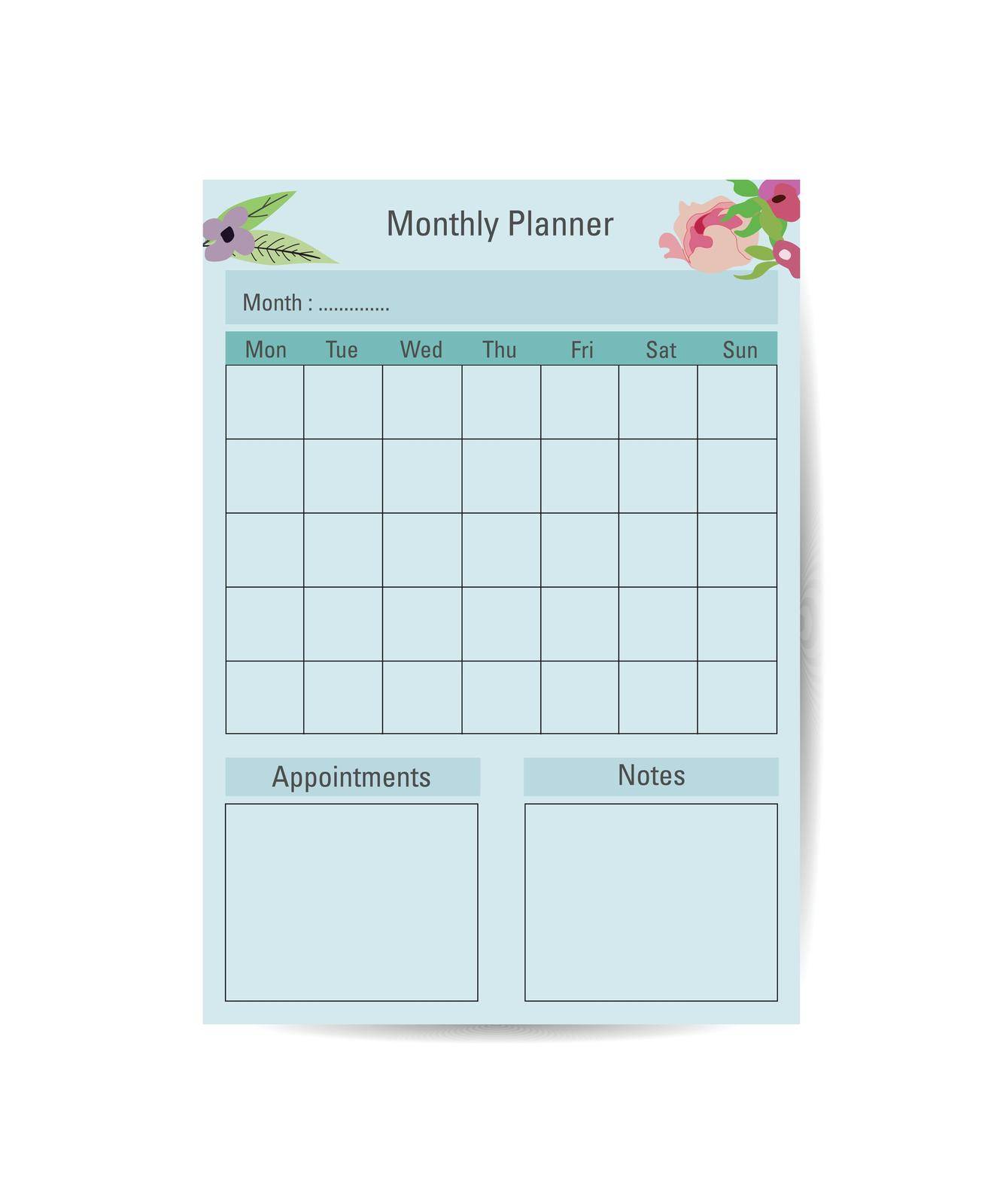 Monthly planning, on a blue background. Perfect for your planning by ANITA