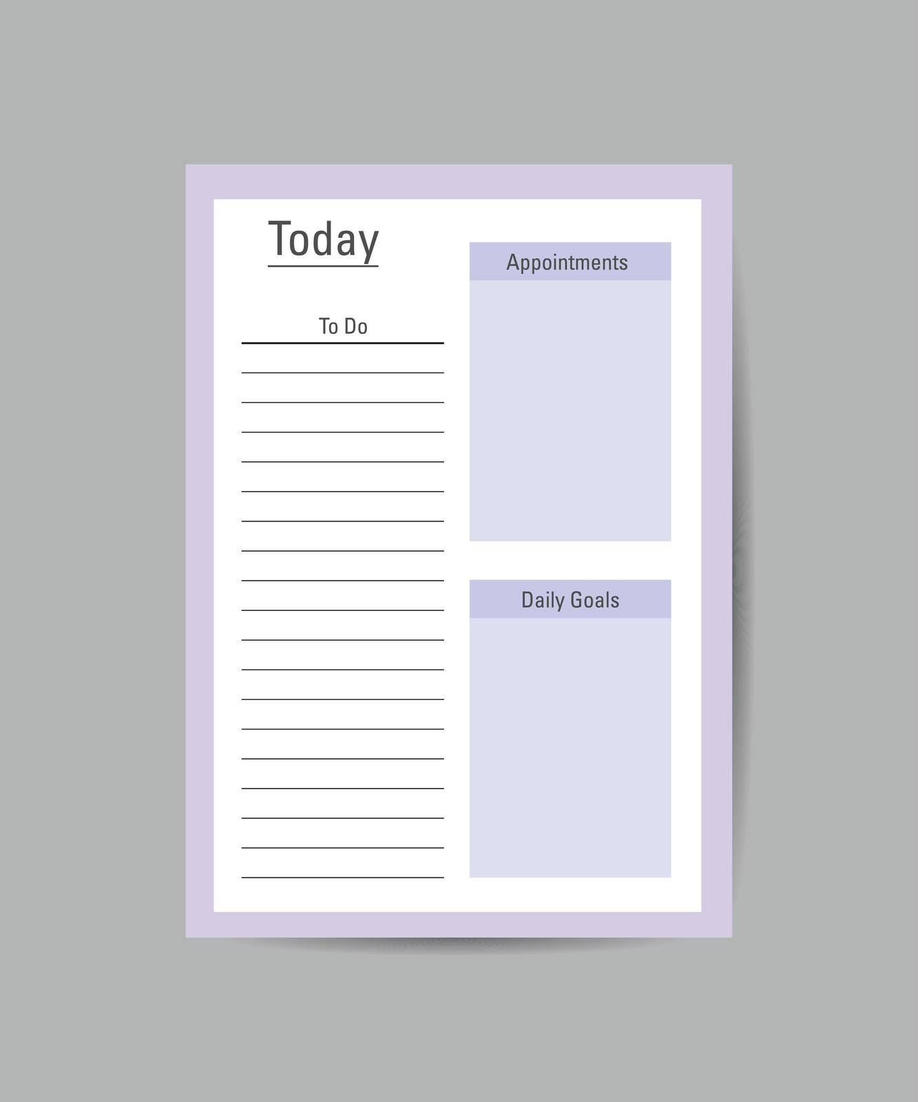 Daily planner on a white background. Templates for agendas, planners, checklists, and more. Vector illustration by ANITA