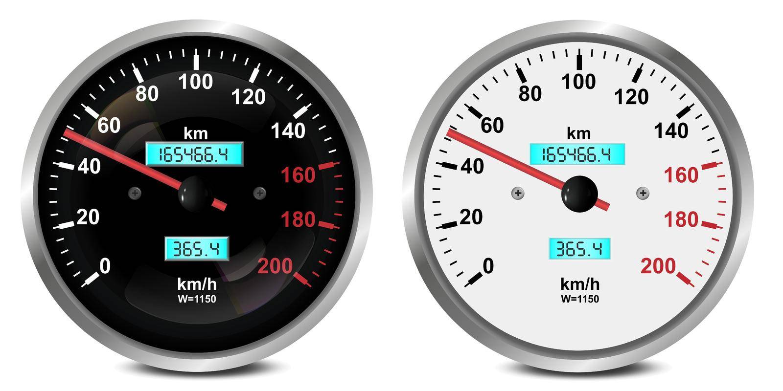 Car dashboard gauges set. Collection of speedometers, tachometers. Vector illustration isolated on white background. by Samodelkin20
