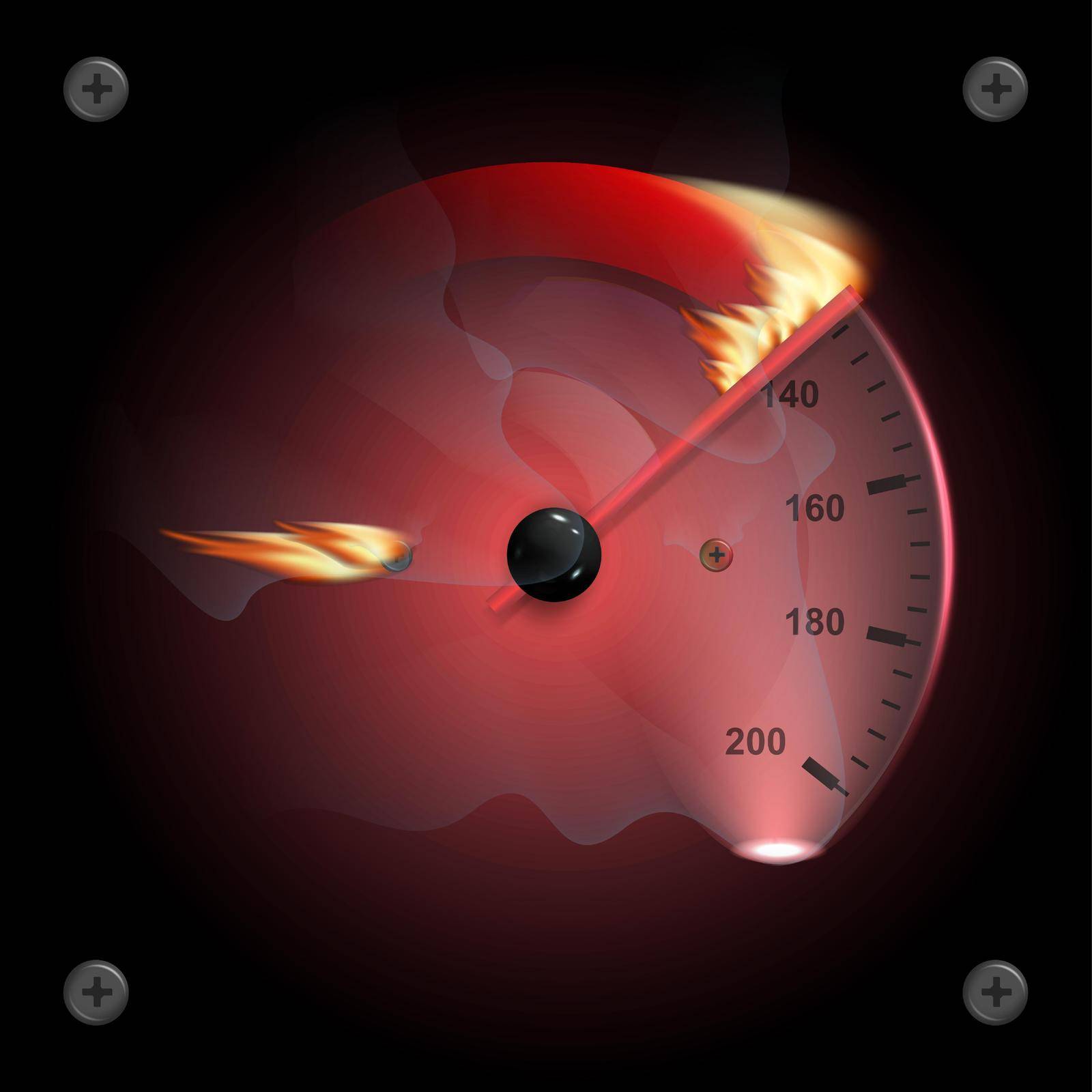 Burning vector speedometer fire flame illustration on the black
