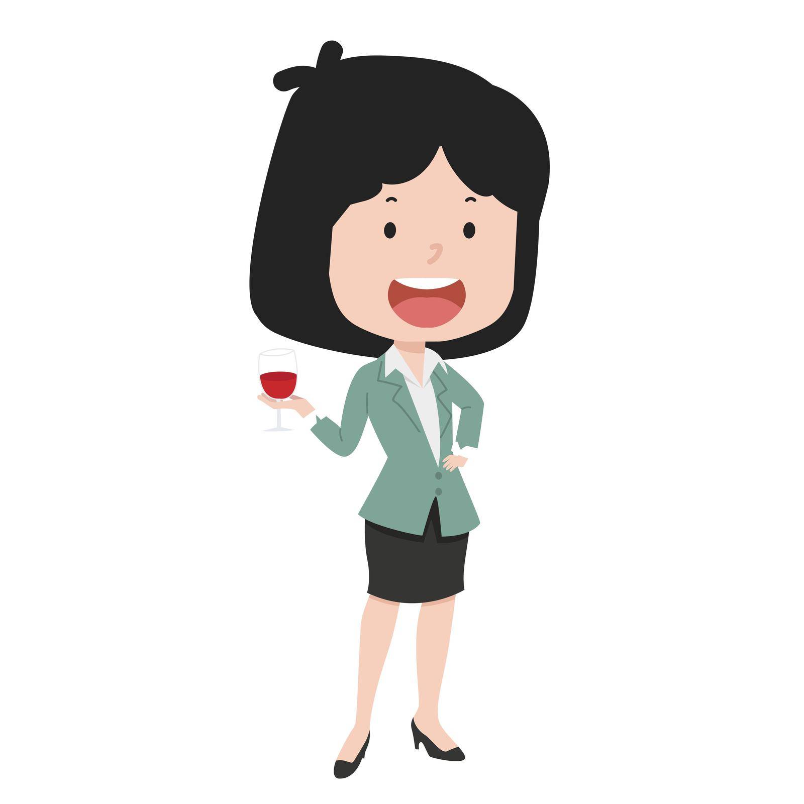 business woman suit with glass of wine cartoon