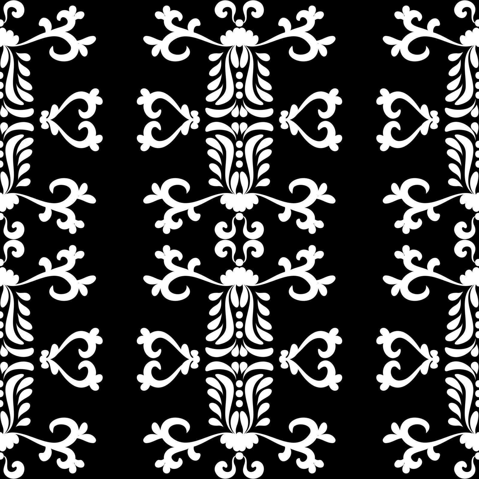 Abstract seamless white pattern on black backdrop by Mallva