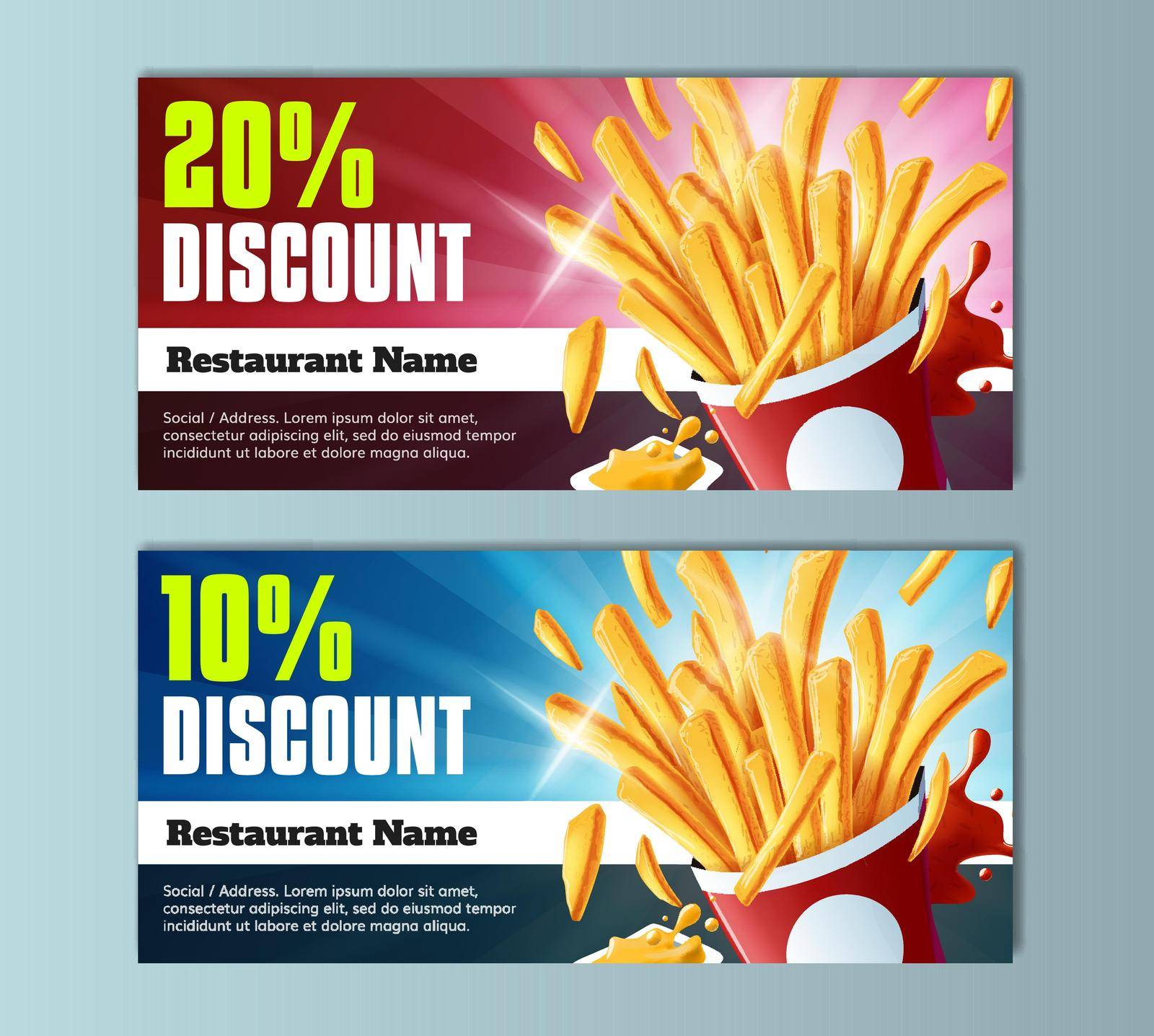 Fries Discount Voucher Template - well-organized and fully editable vector file EPS10