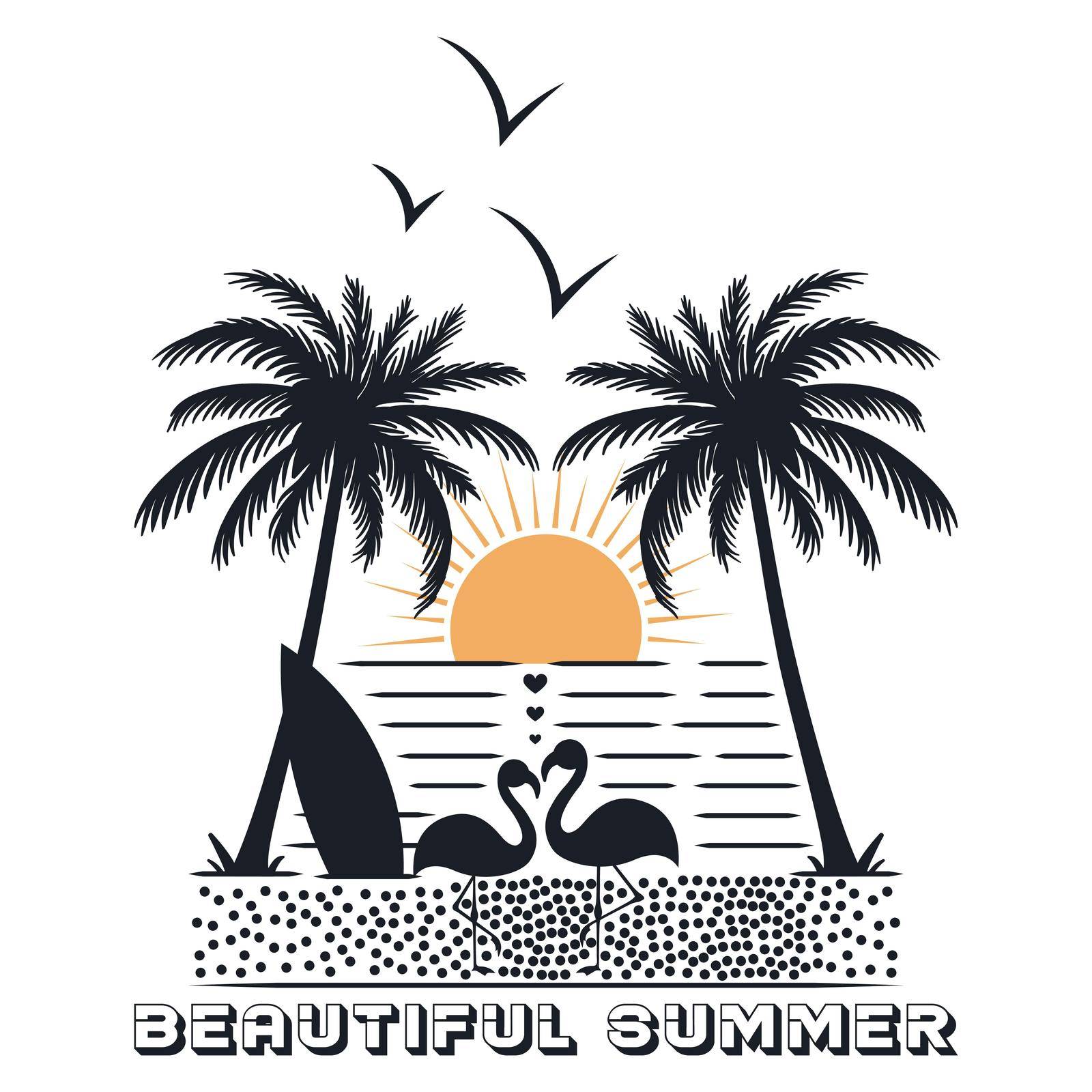 Beautiful summer on the beach.  Editable, resizable, EPS 10, vector illustration.
