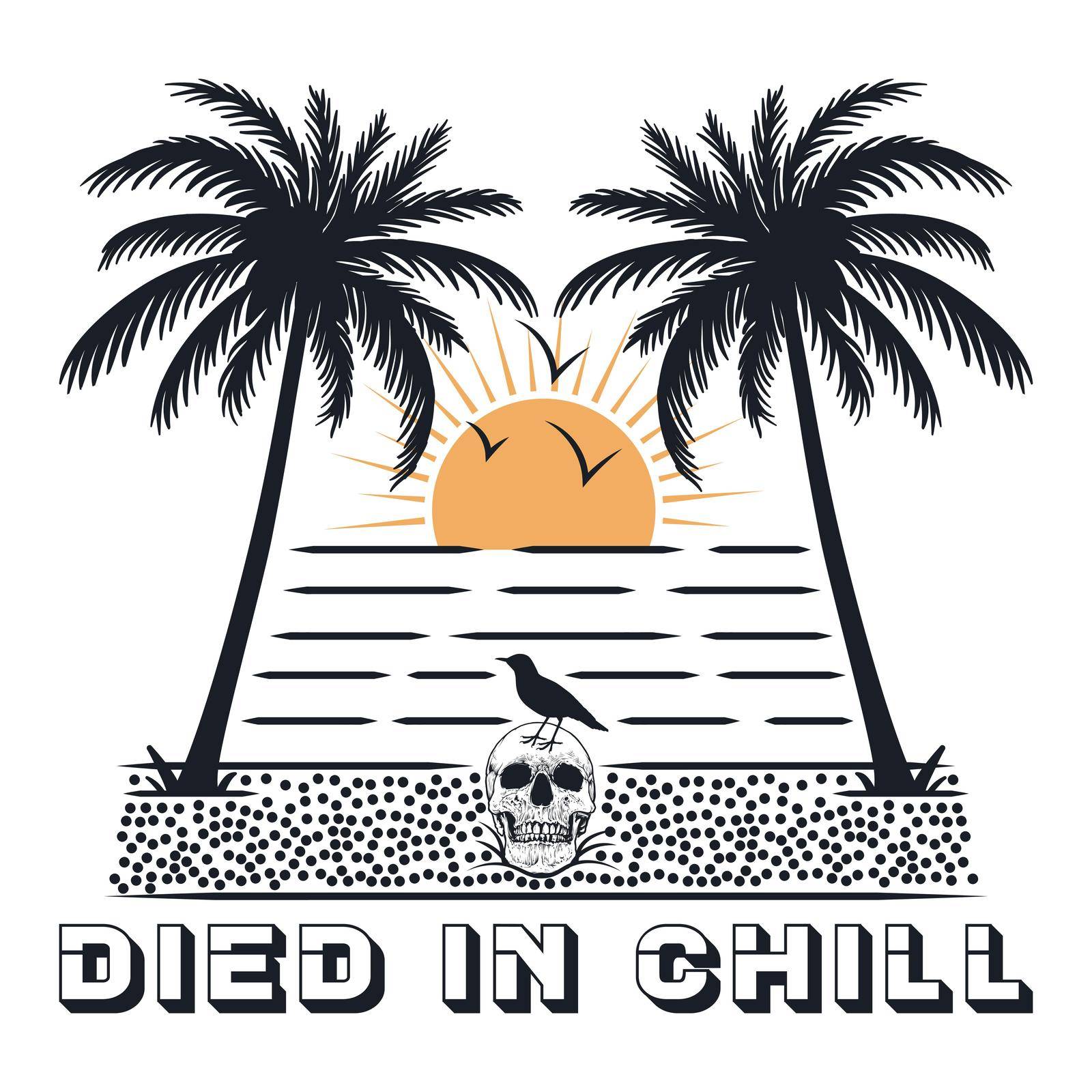 Died in chill on the beach.  Editable, resizable, EPS 10, vector illustration.