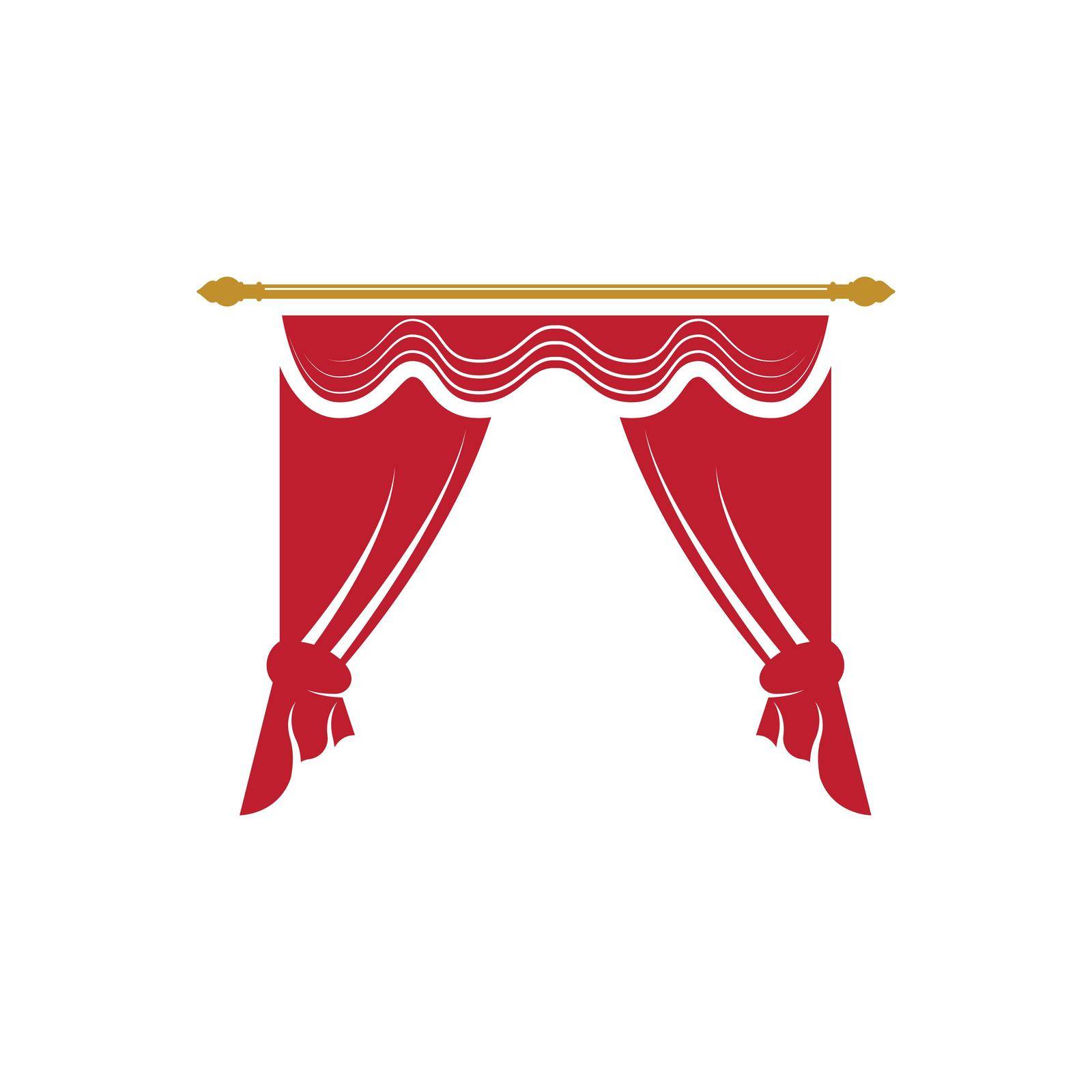 Red curtain cornice decor domestic fabric interior drapery textile lambrequin, vector illustration curtaine