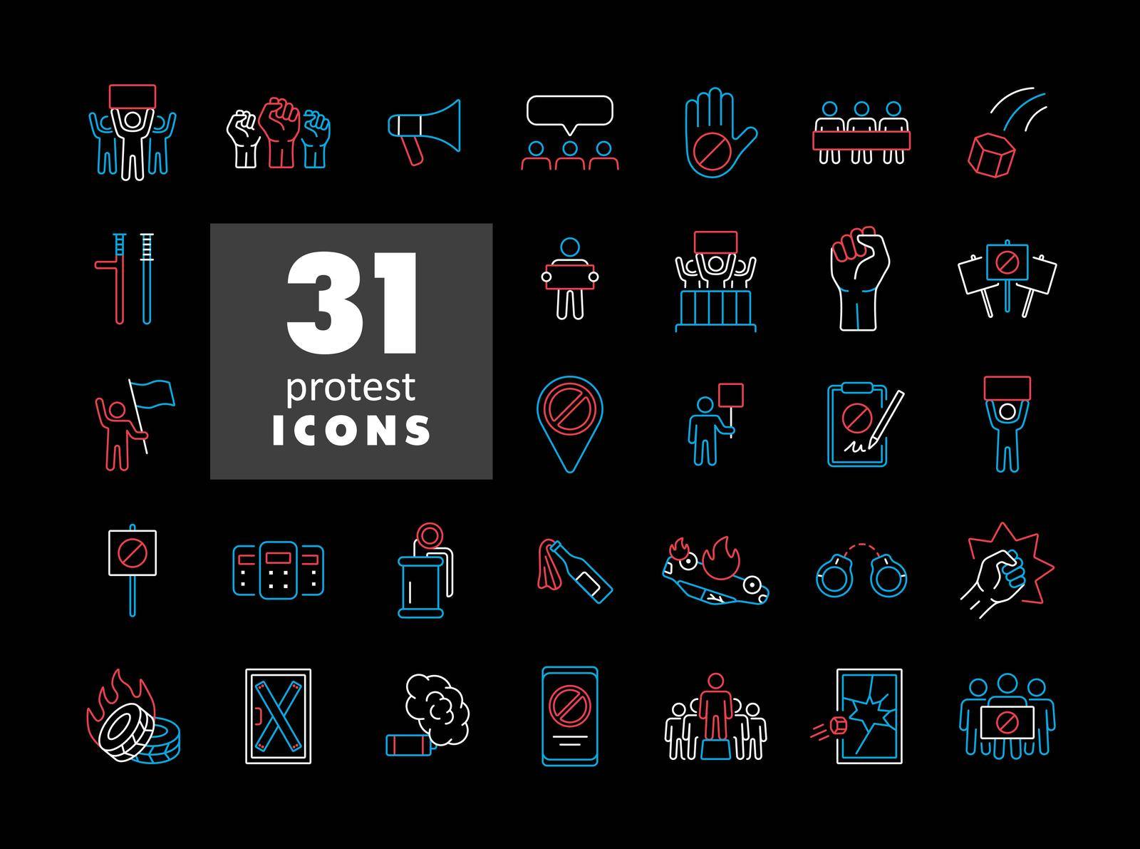 Protest, strike, revolution set vector flat icons by nosik