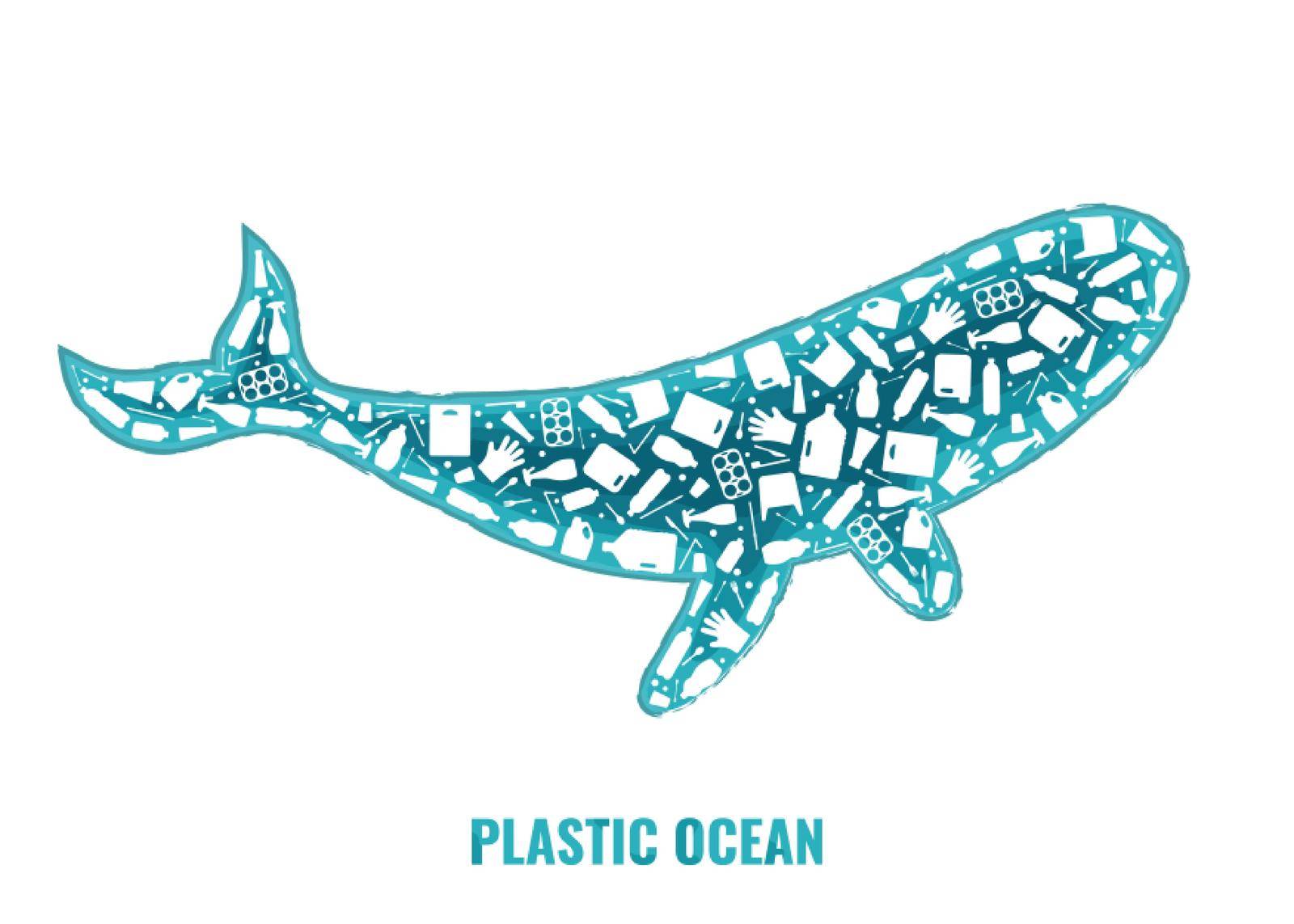 Whale plastic waste ocean environment problem by moonnoon
