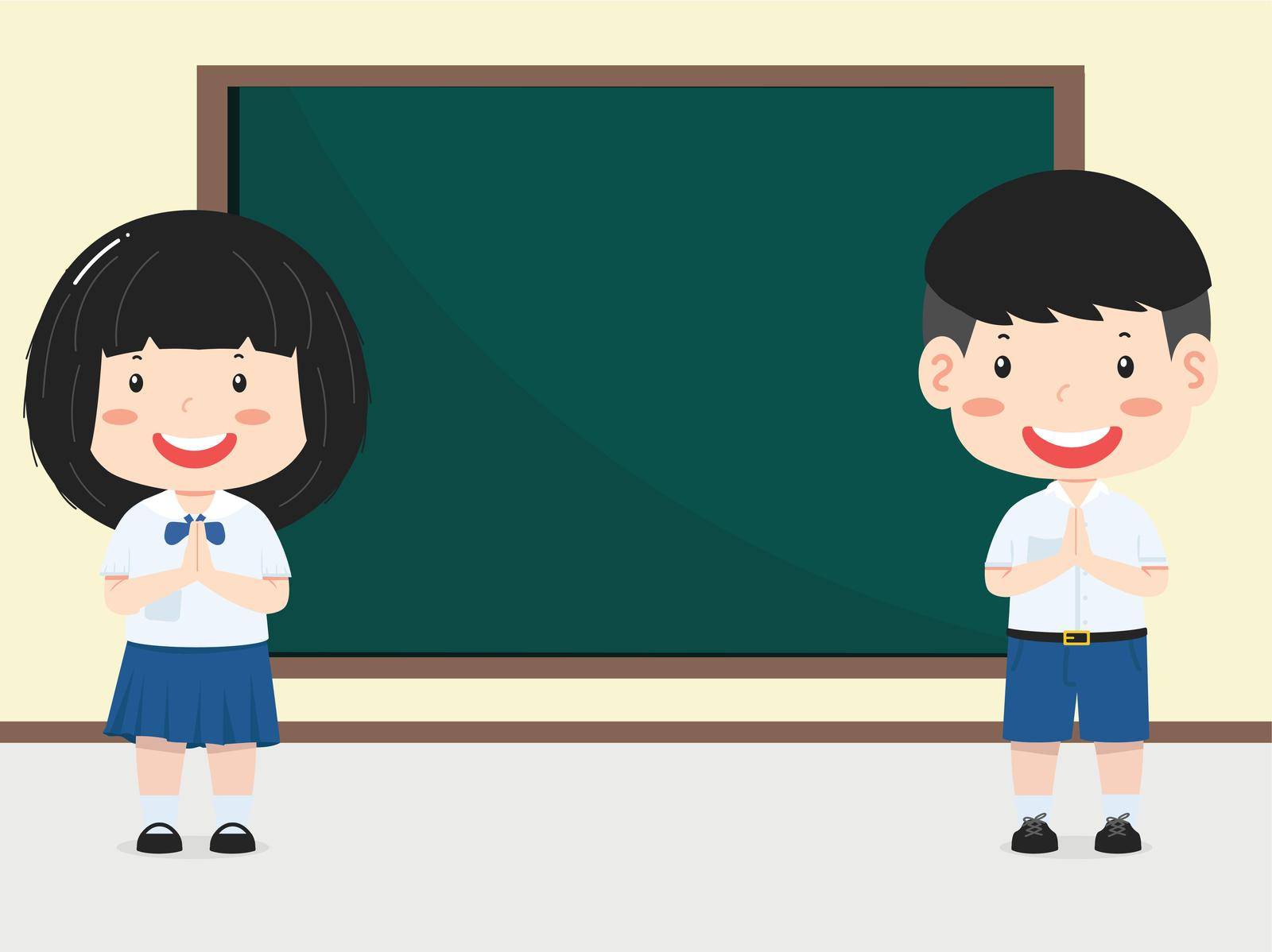 Cute thai kid student with chalkboard vector