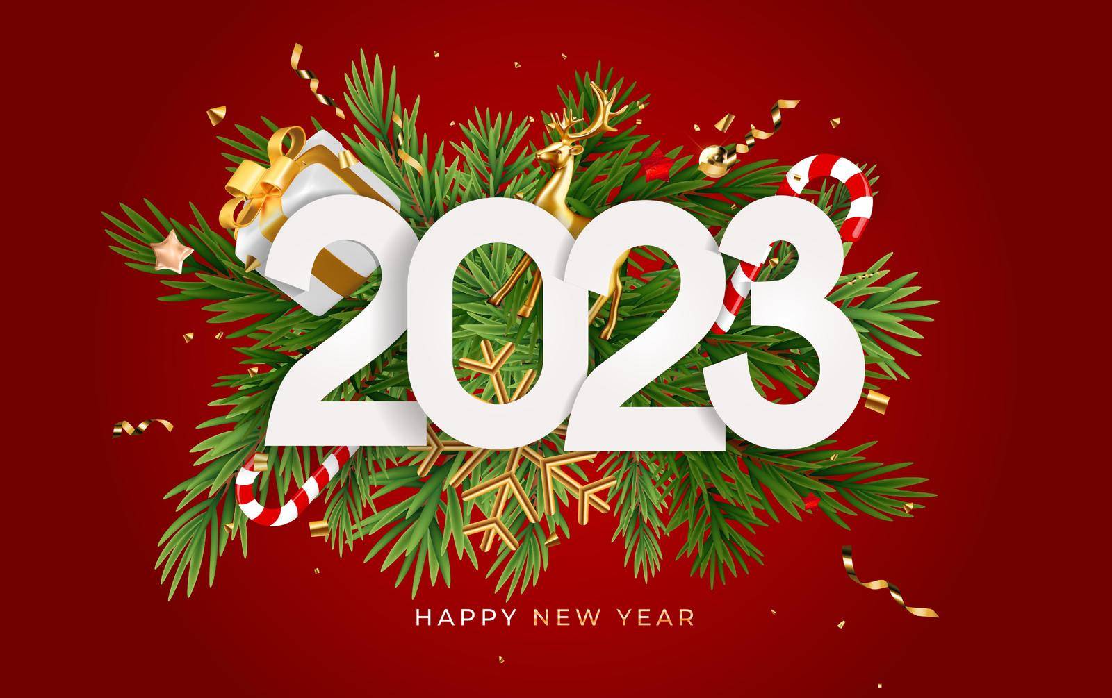 Greeting Card 2023 Happy New Year. Vector Illustration.