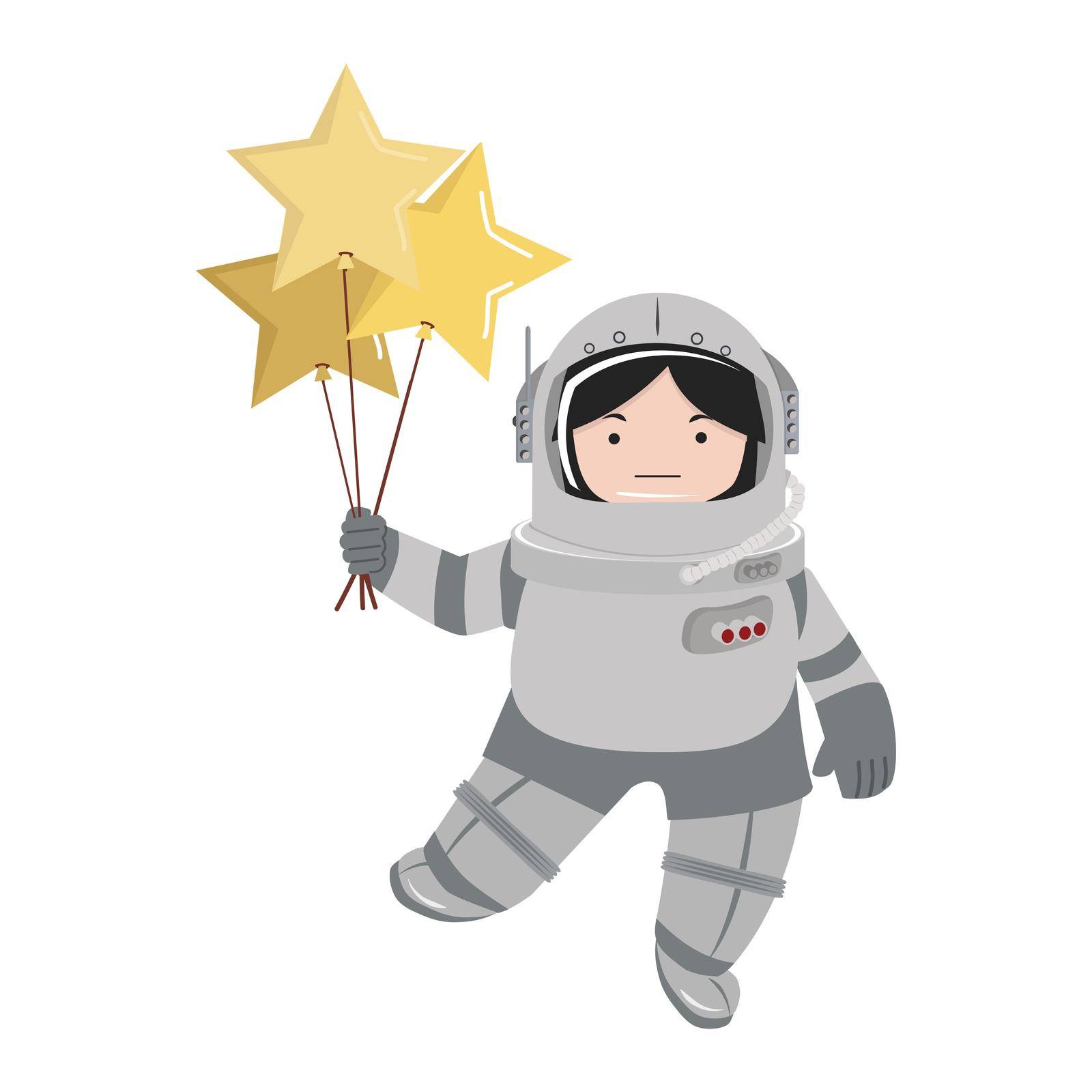 Small girl Astronaut holds a balloon cartoon