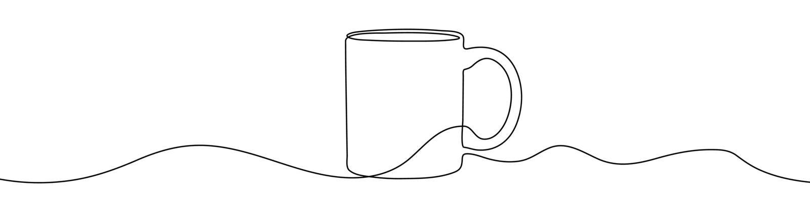 Continuous line drawing of cup. The mug one line icon. One line drawing background. Vector illustration. Cup black icon
