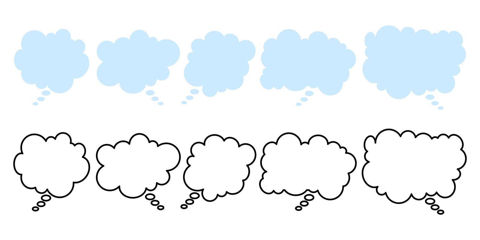Cloud speech bubbles, great design for any purposes. Conversation talk message balloon. Talk bubble speech icon. Abstract background set. Chat message frame banner.Vector illustration, cartoon set.