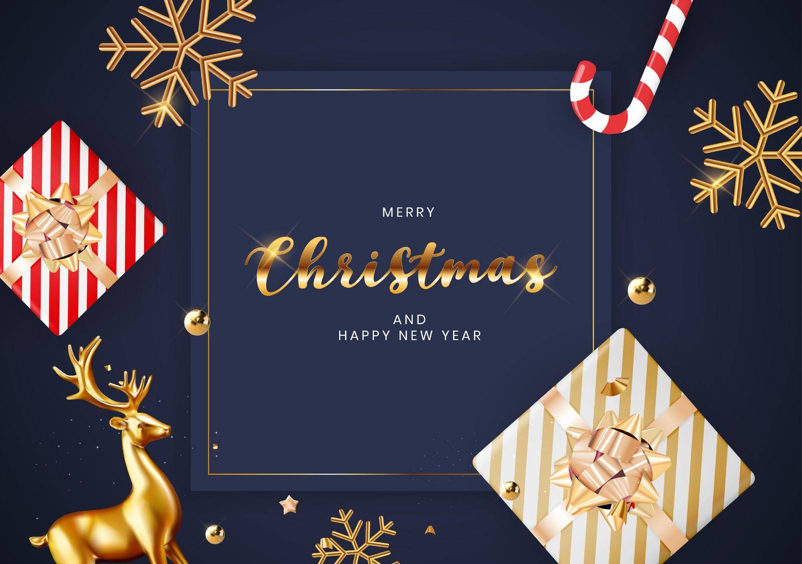 Greeting Card Merry Christmas and Happy New Year. Vector Illustration