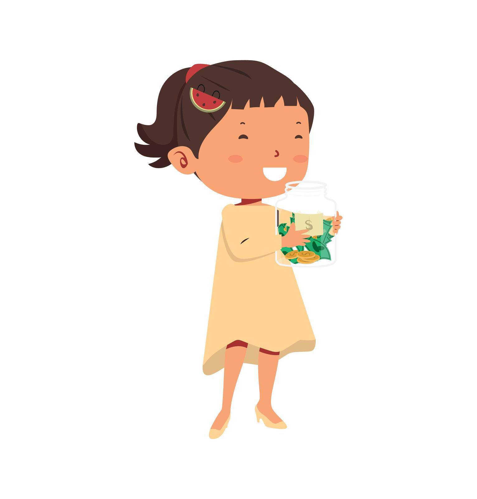 Cute girl carry money jars  concept of saving money by focus_bell