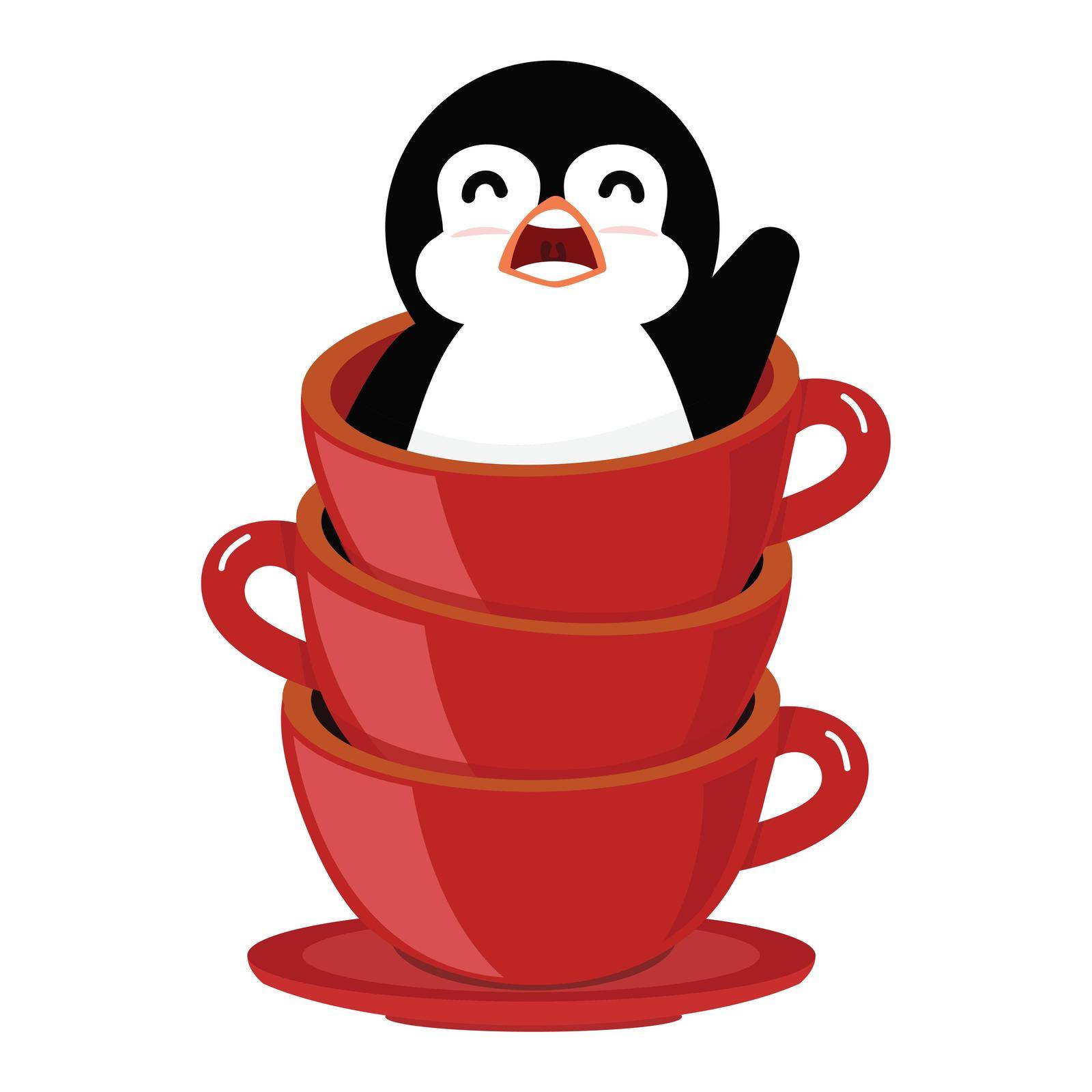 Stack of red cups with penguin vector