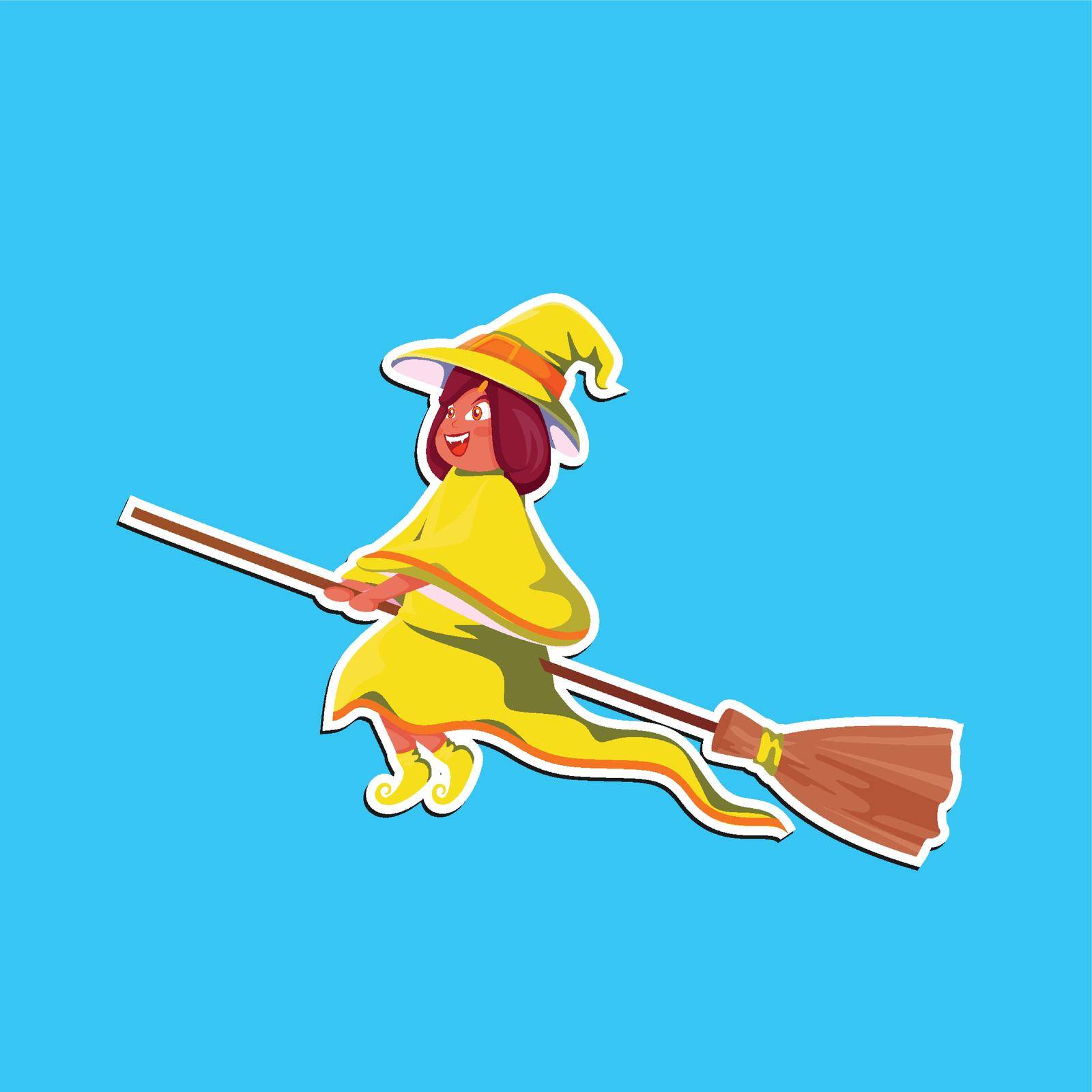 you can use cwitch riding broomstick cartoon character sticker to design banners, posters, backgrounds, print POD...etc.