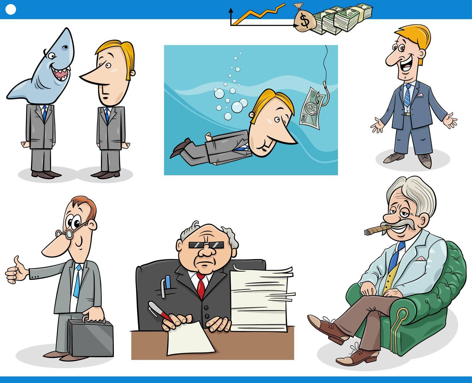 Cartoon illustration of business concepts with funny businessmen characters set