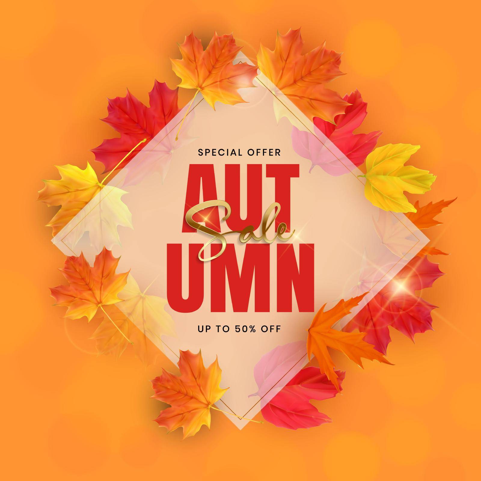 Autumn Sale Poster with Falling Leaves. Vector Illustration.