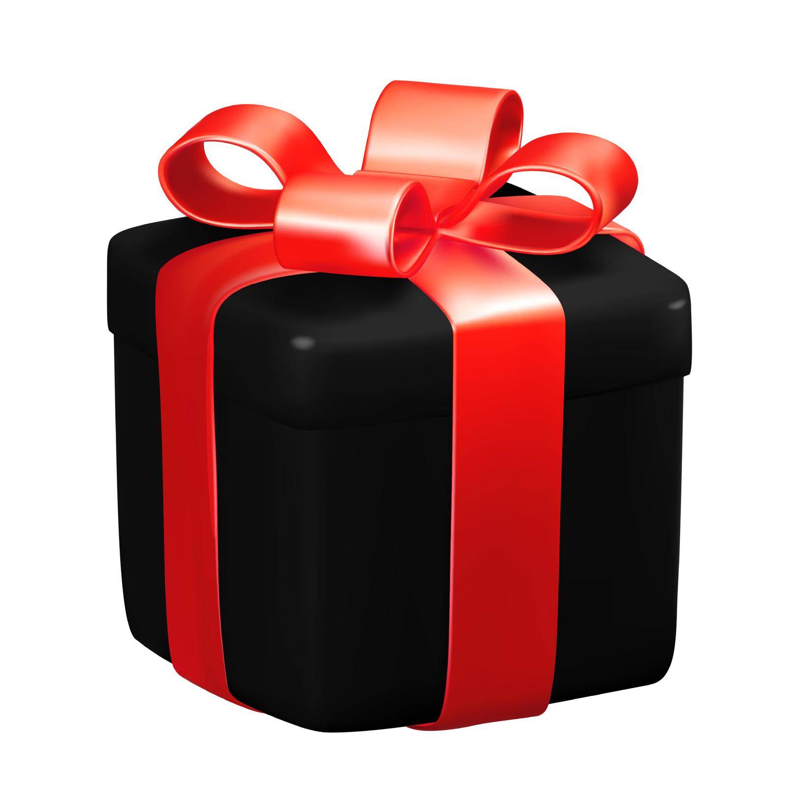 Black Gift Box with Red Ribbon. Vector Illustration.