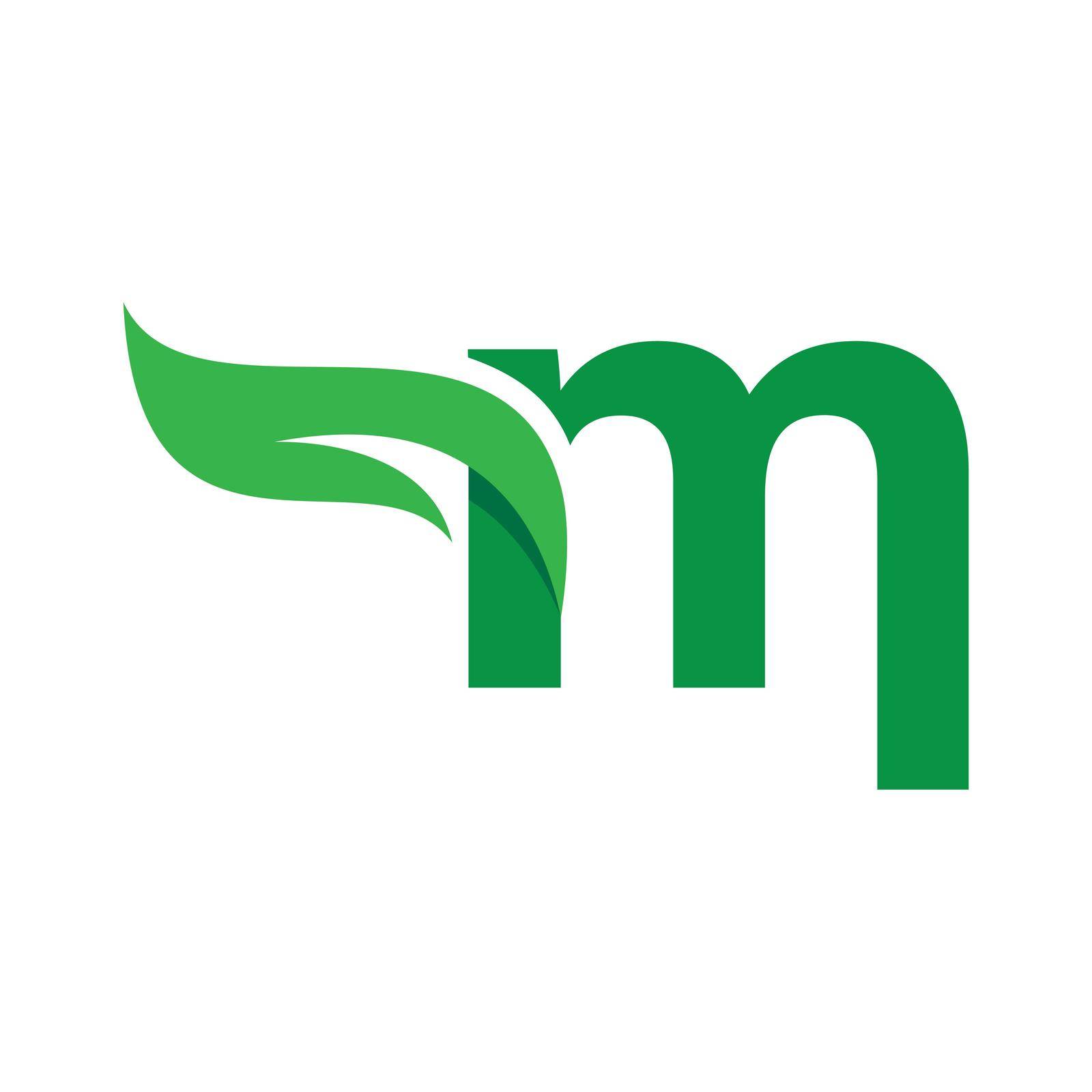 M Initial letter with green leaf logo vector template
