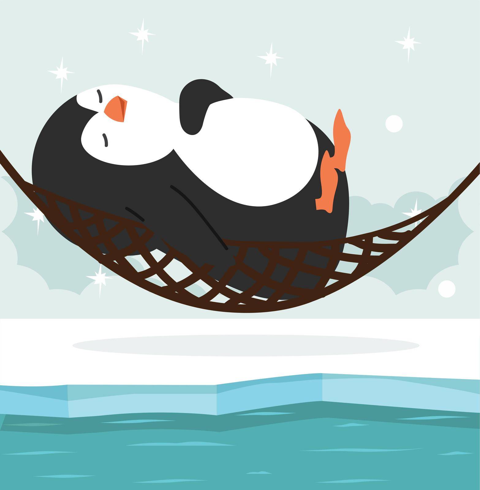 penguin sleep with hammock in North pole Arctic cartoon