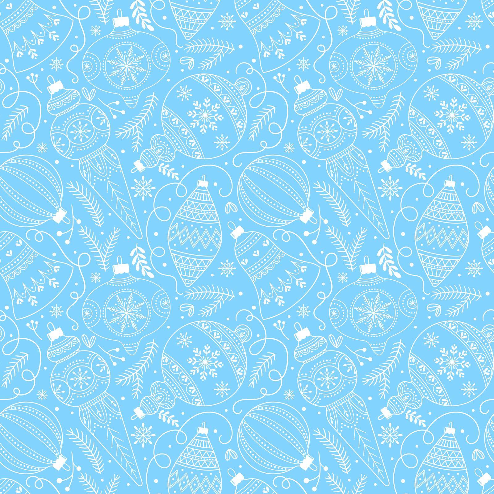 Seamless pattern with Christmas or New Year decor. Ideal for backgrounds, wrapping paper, covers, fabrics, etc. Vector illustration on a light blue background.