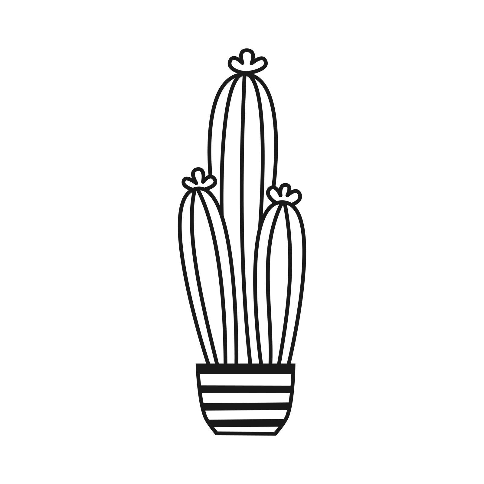 Potted cactus Vector outline illustration drawings on a white background by DaryaKuznetsova