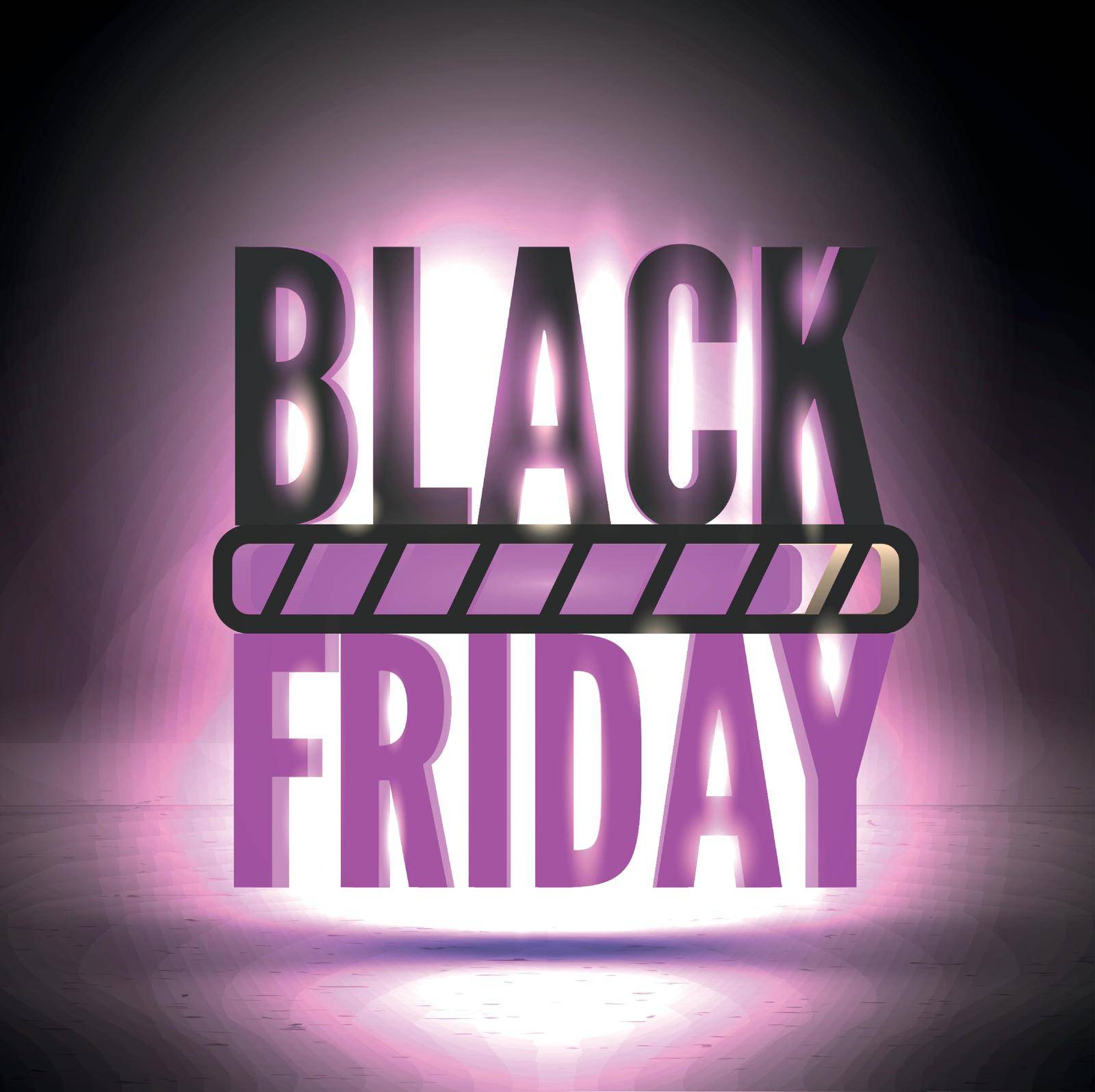 Black friday offer with Spotlight illuminated text on dark background. Trendy sale coming discounts advert and with progress bar. Special price pink banner design. Minimalistic vector poster template.