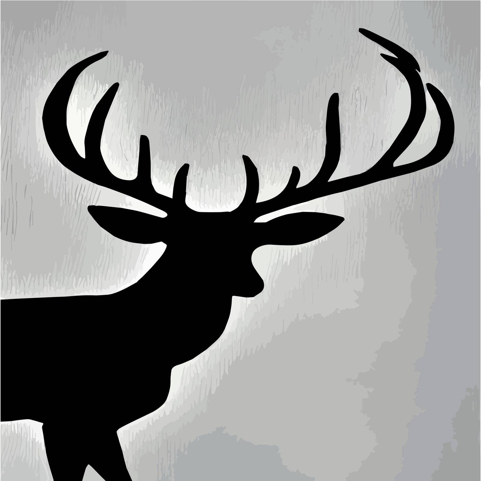 portrait of a reindeer , close - up . Vector illustration . Wild Animals of the North. Deer head on a landscape background