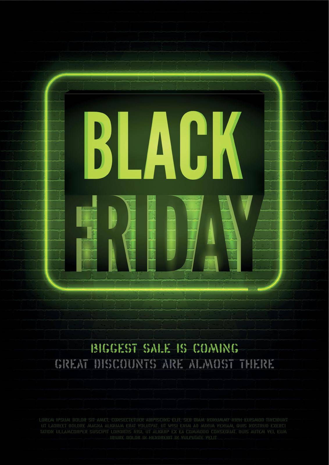 Biggest black friday discounts vector flyer template. Mega wholesale advert with text space. Special price offer on stylized brick wall background. Seasonal sale promo banner design