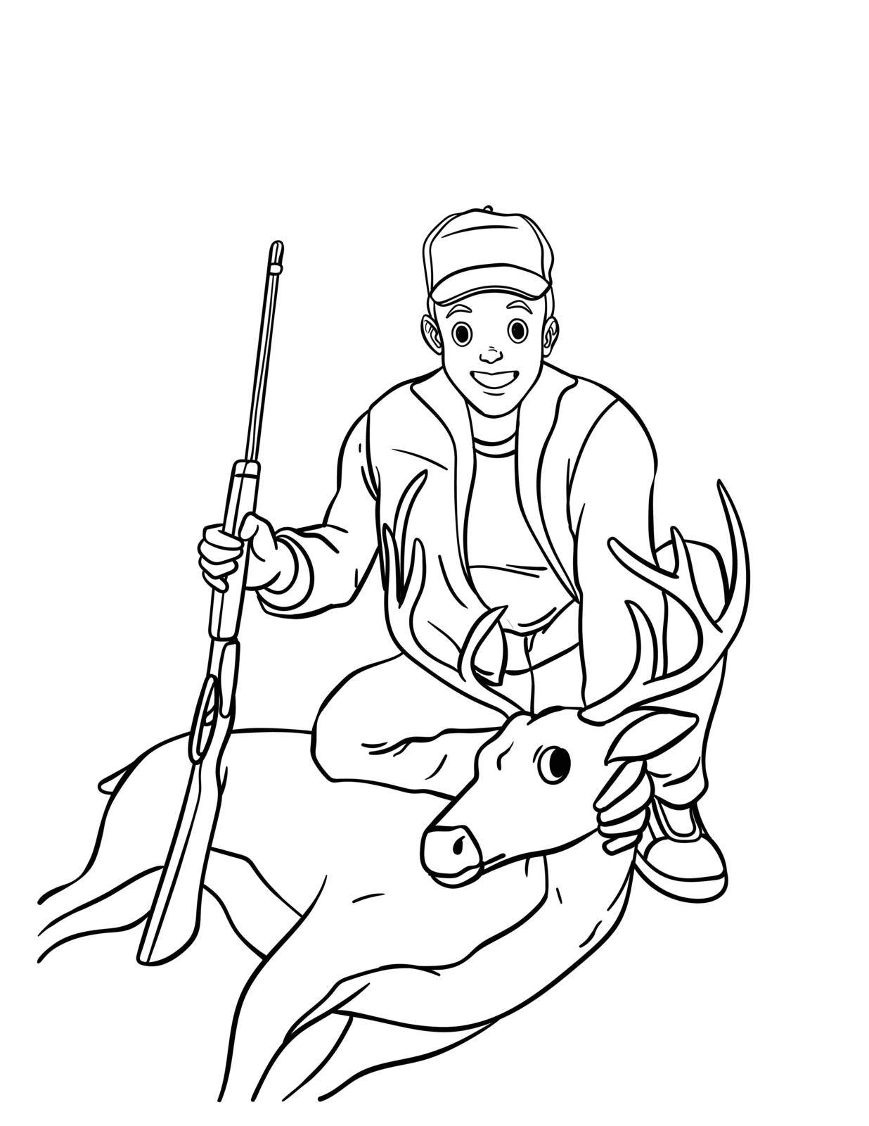 A cute and funny coloring page of Deer Hunting. Provides hours of coloring fun for children. Color, this page is very easy. Suitable for little kids and toddlers.