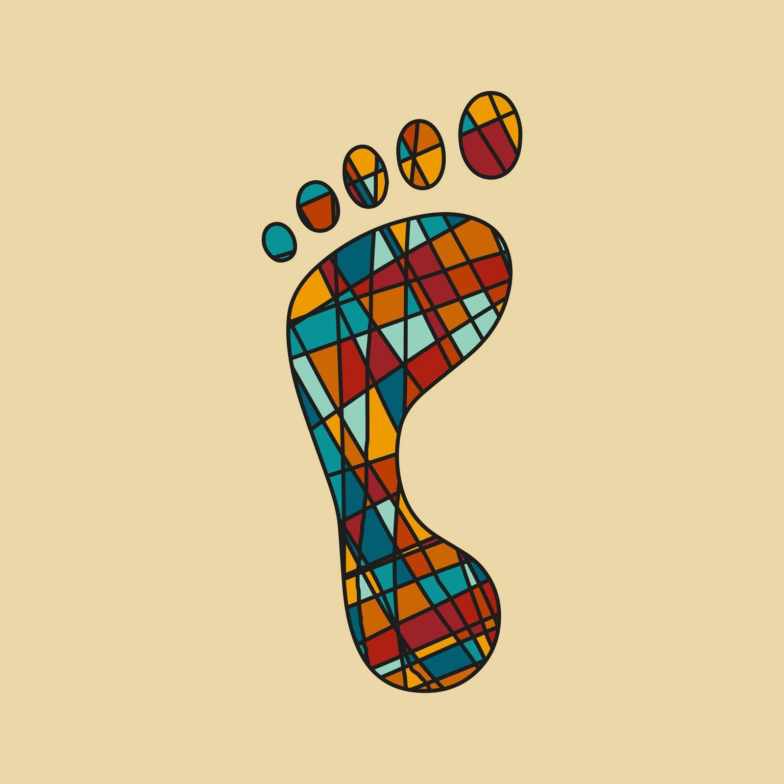 Foot step silhouette in mosaic style. Abstract irregular mosaic. Polygonal geometric outline multicolor illustration of hand. Vector illustration