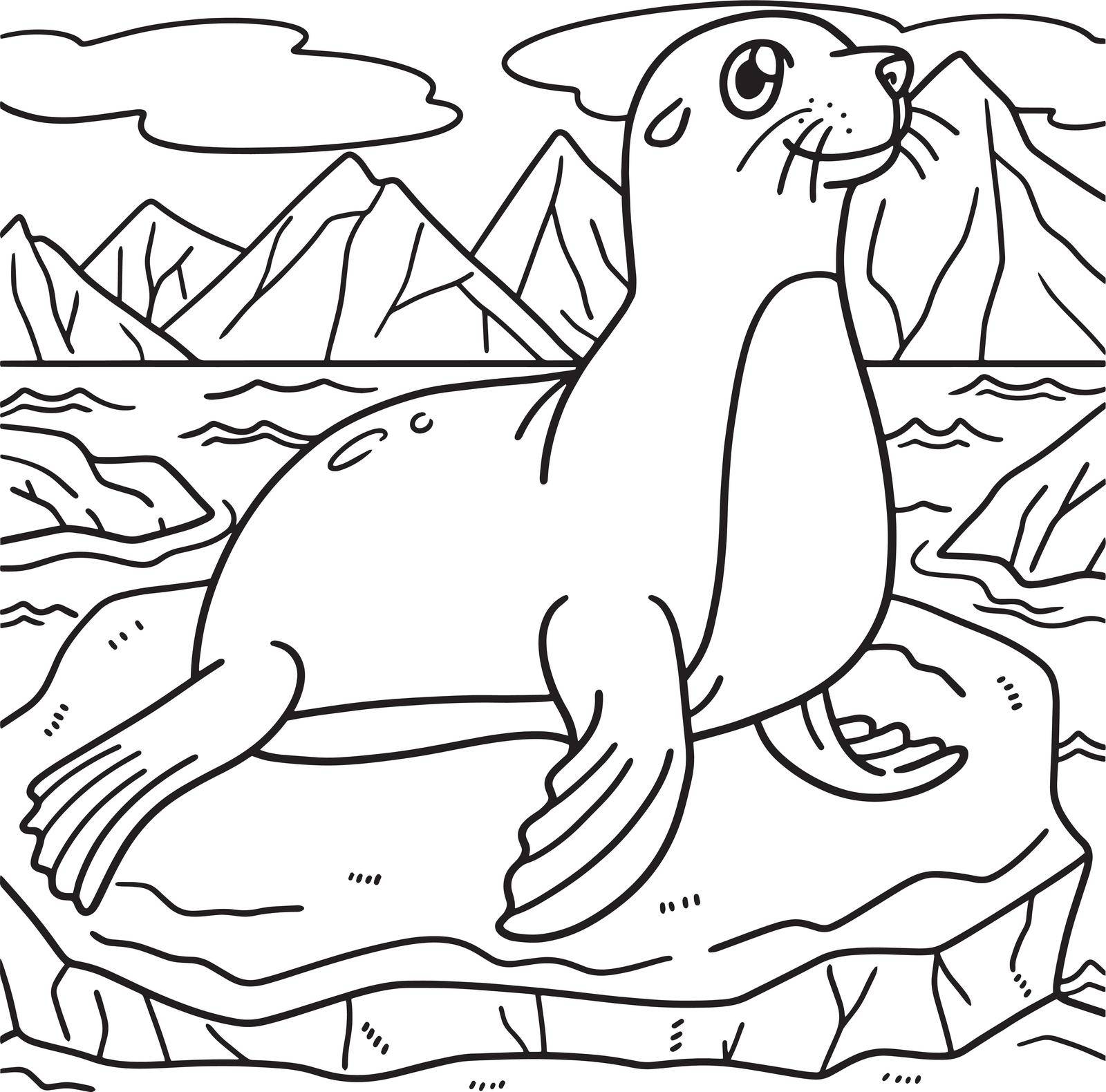 A cute and funny coloring page of a Seal. Provides hours of coloring fun for children. To color, this page is very easy. Suitable for little kids and toddlers.