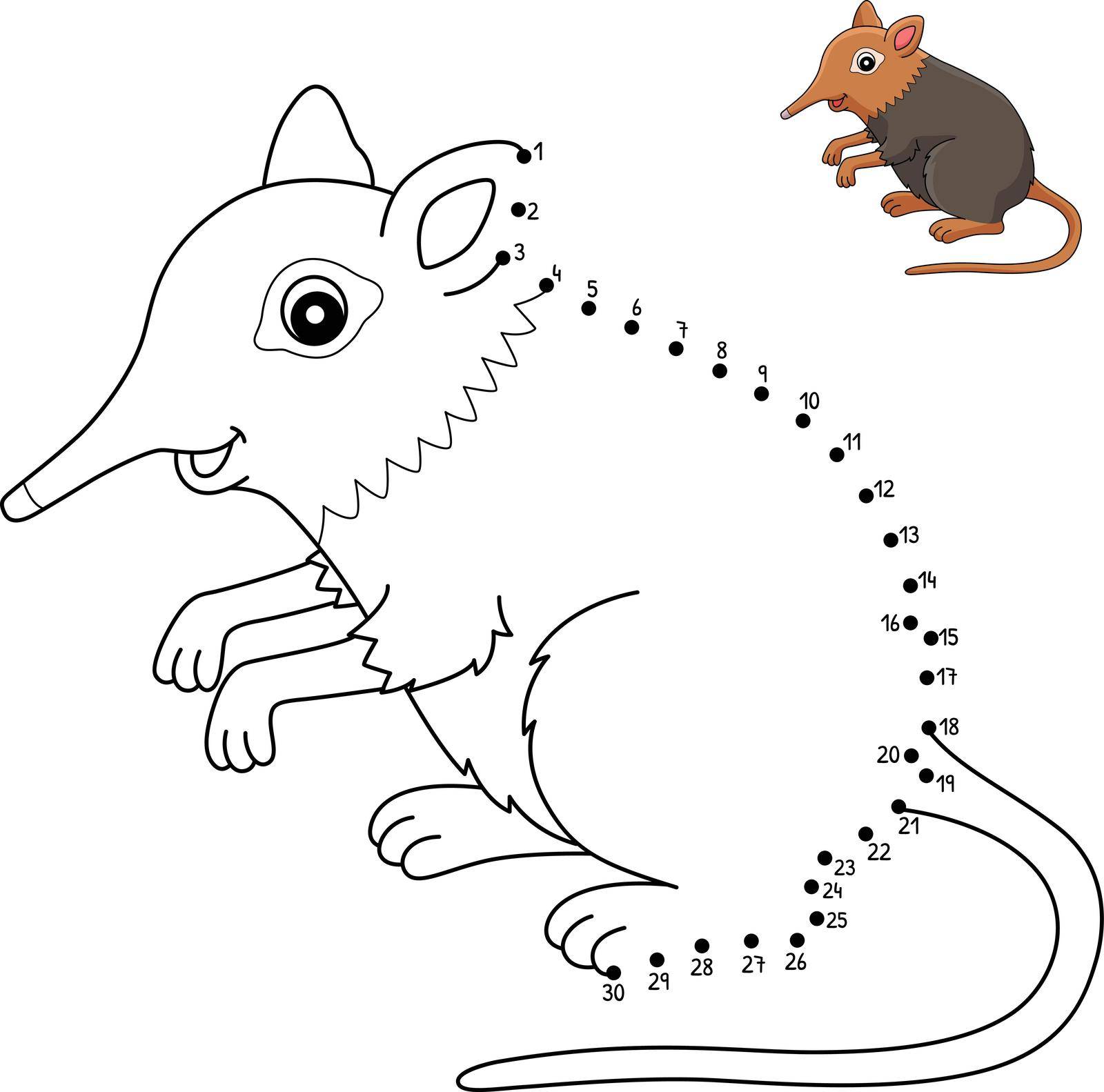 A cute and funny connect-the-dots coloring page of an Elephant Shrew. Provides hours of coloring fun for children. Color, this page is very easy. Suitable for little kids and toddlers.