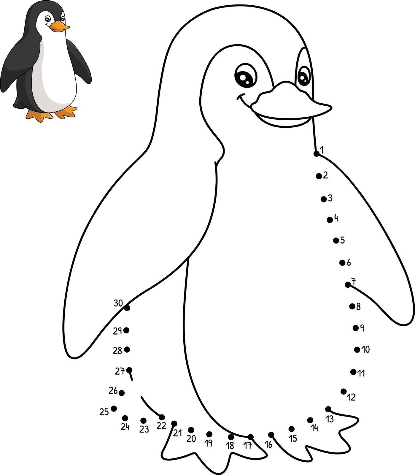 A cute and funny connect-the-dots coloring page of a Penguin. Provides hours of coloring fun for children. Color, this page is very easy. Suitable for little kids and toddlers.