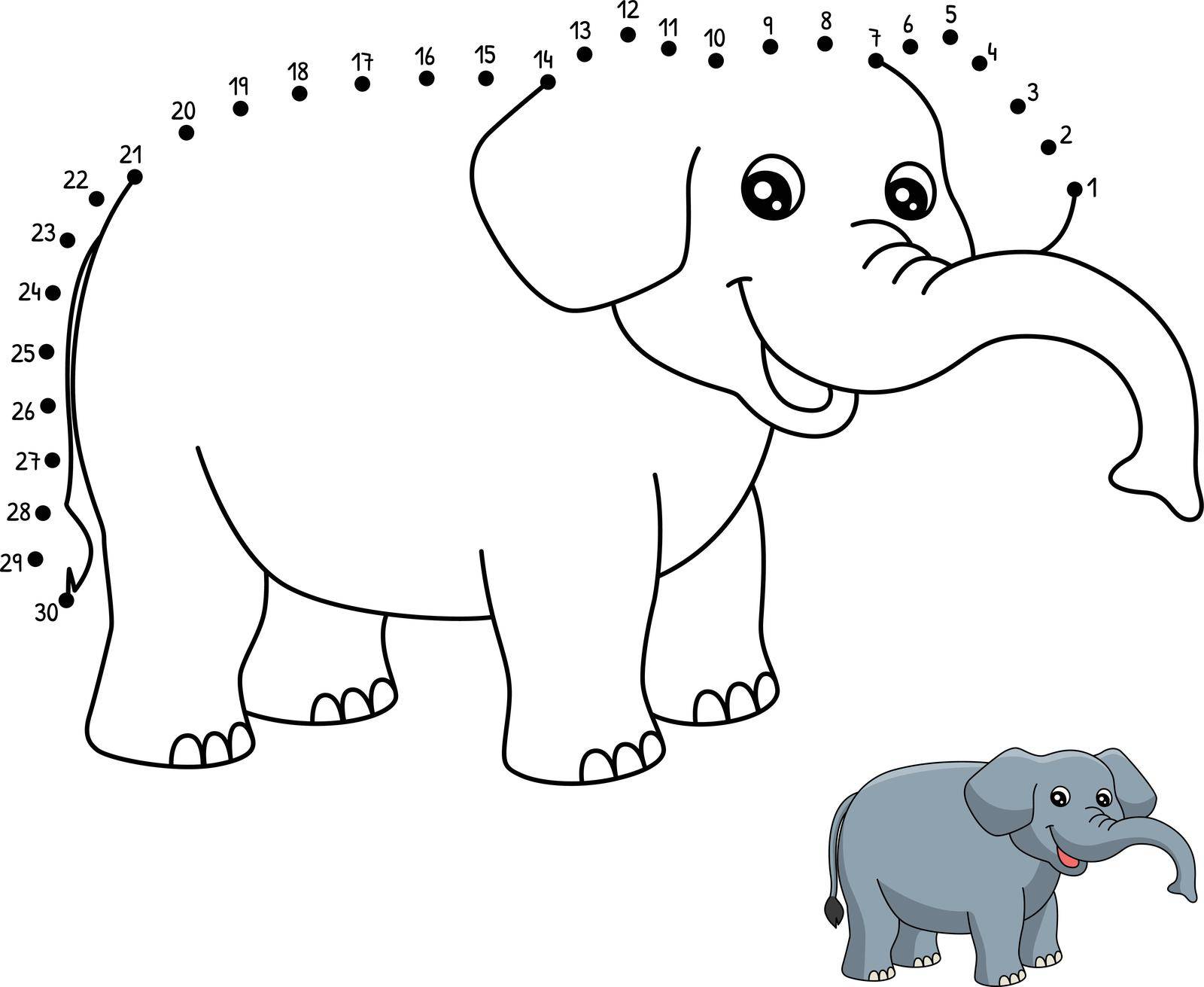 A cute and funny connect-the-dots coloring page of an Elephant. Provides hours of coloring fun for children. Color, this page is very easy. Suitable for little kids and toddlers.