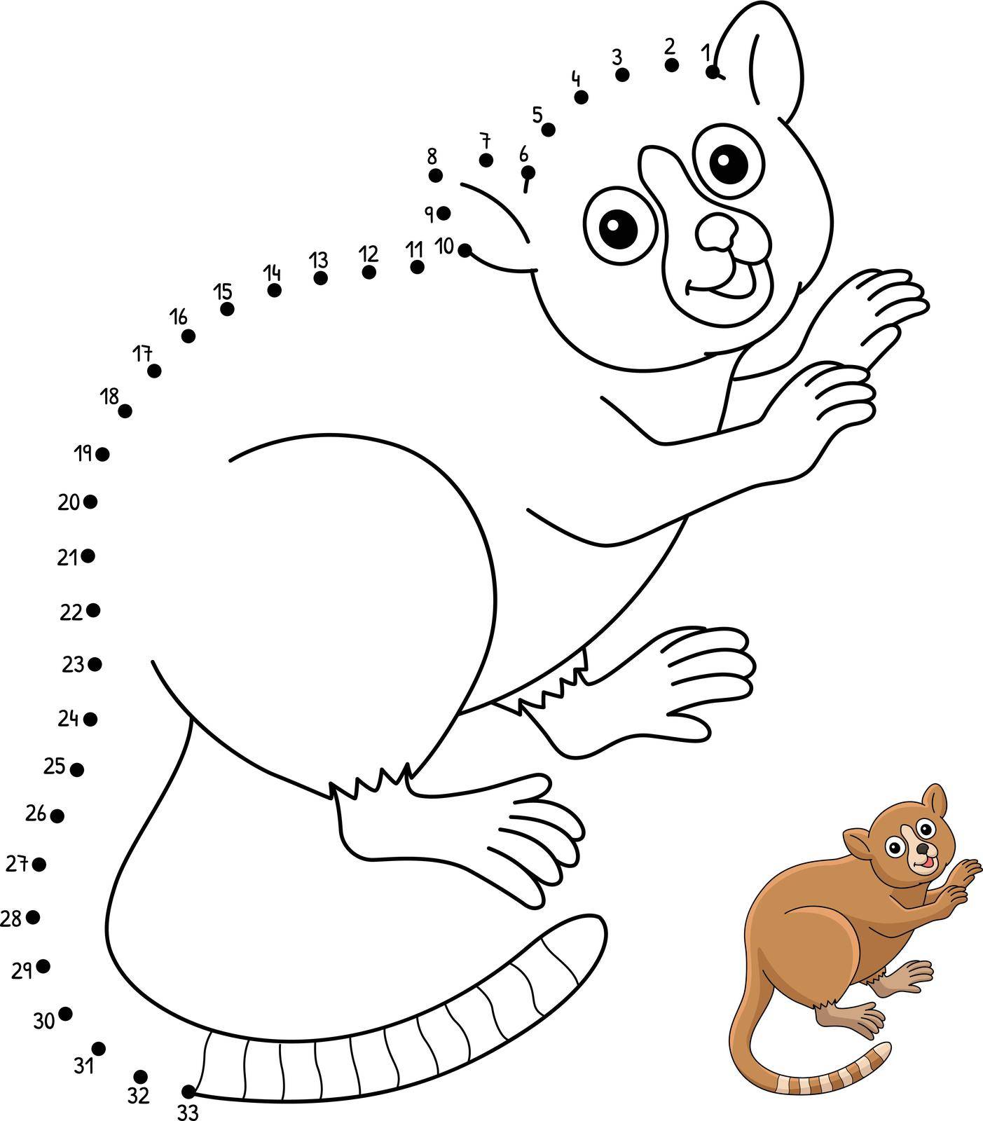 A cute and funny connect-the-dots coloring page of a Mouse Lemur. Provides hours of coloring fun for children. Color, this page is very easy. Suitable for little kids and toddlers.
