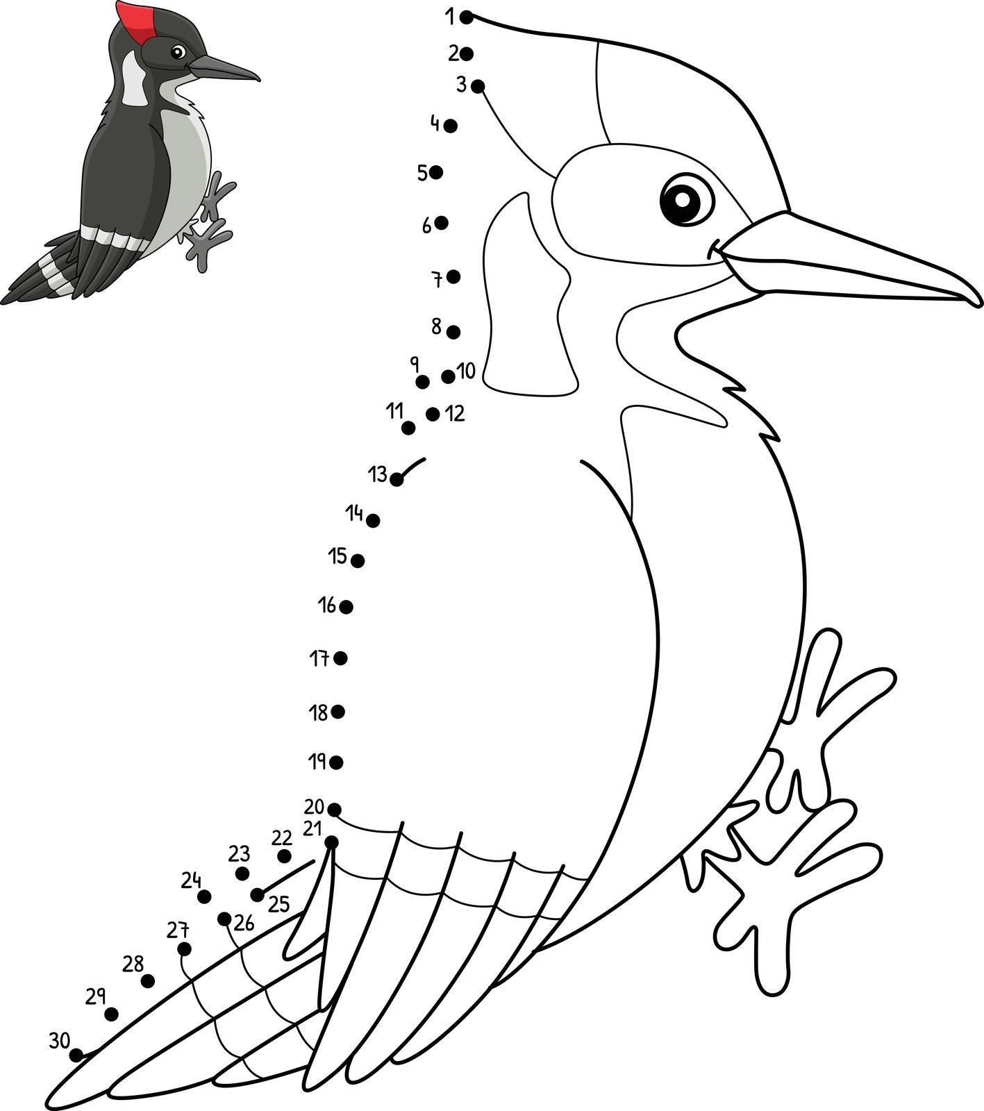 A cute and funny connect-the-dots coloring page of a Woodpecker Bird. Provides hours of coloring fun for children. Color, this page is very easy. Suitable for little kids and toddlers.