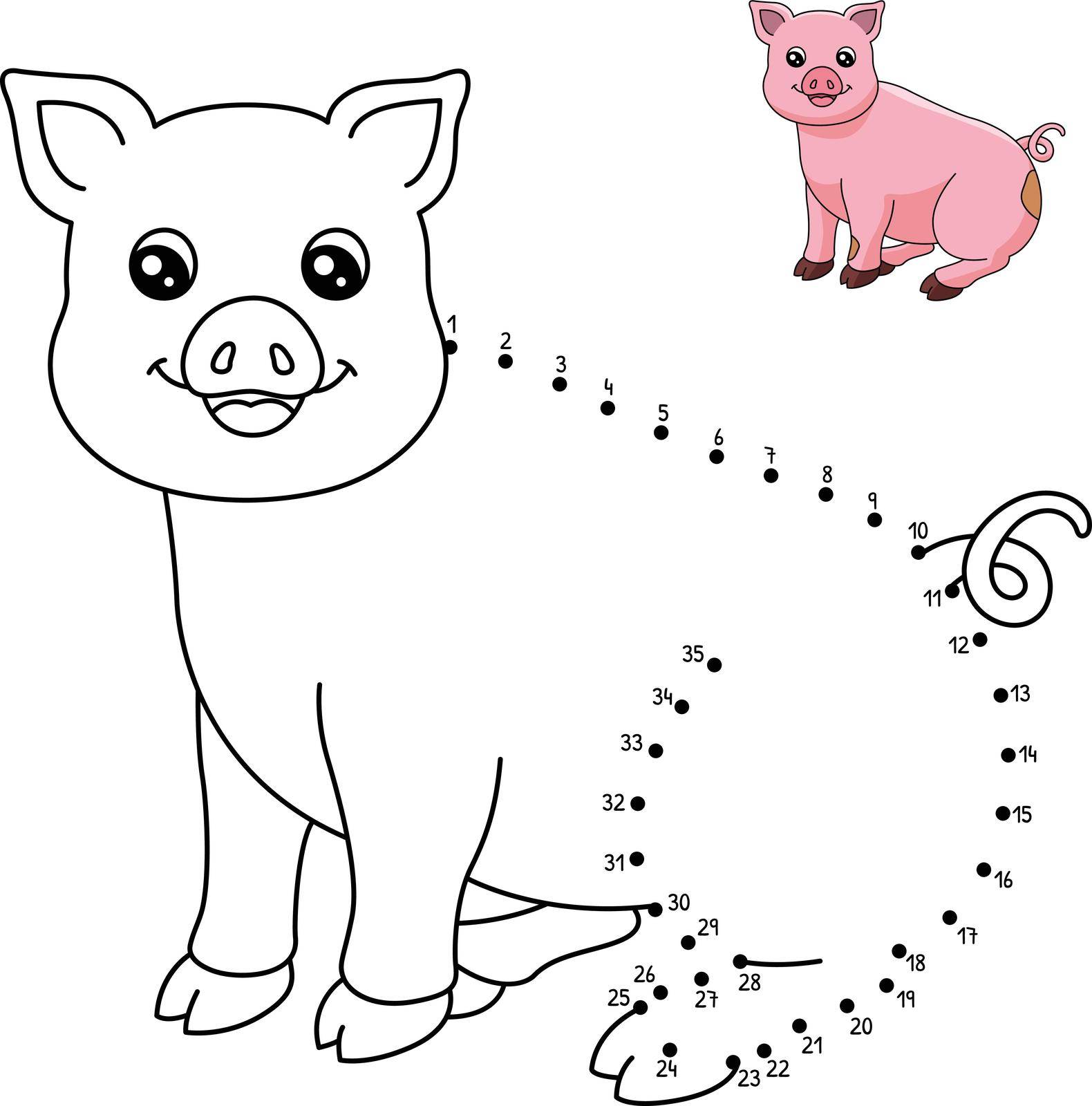 A cute and funny connect-the-dots coloring page of a Pig. Provides hours of coloring fun for children. Color, this page is very easy. Suitable for little kids and toddlers.