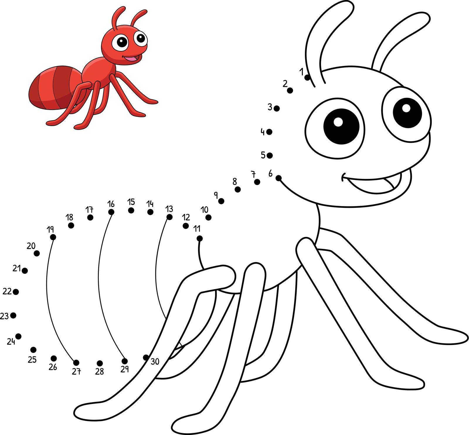 A cute and funny connect-the-dots coloring page of an Ant. Provides hours of coloring fun for children. Color, this page is very easy. Suitable for little kids and toddlers.