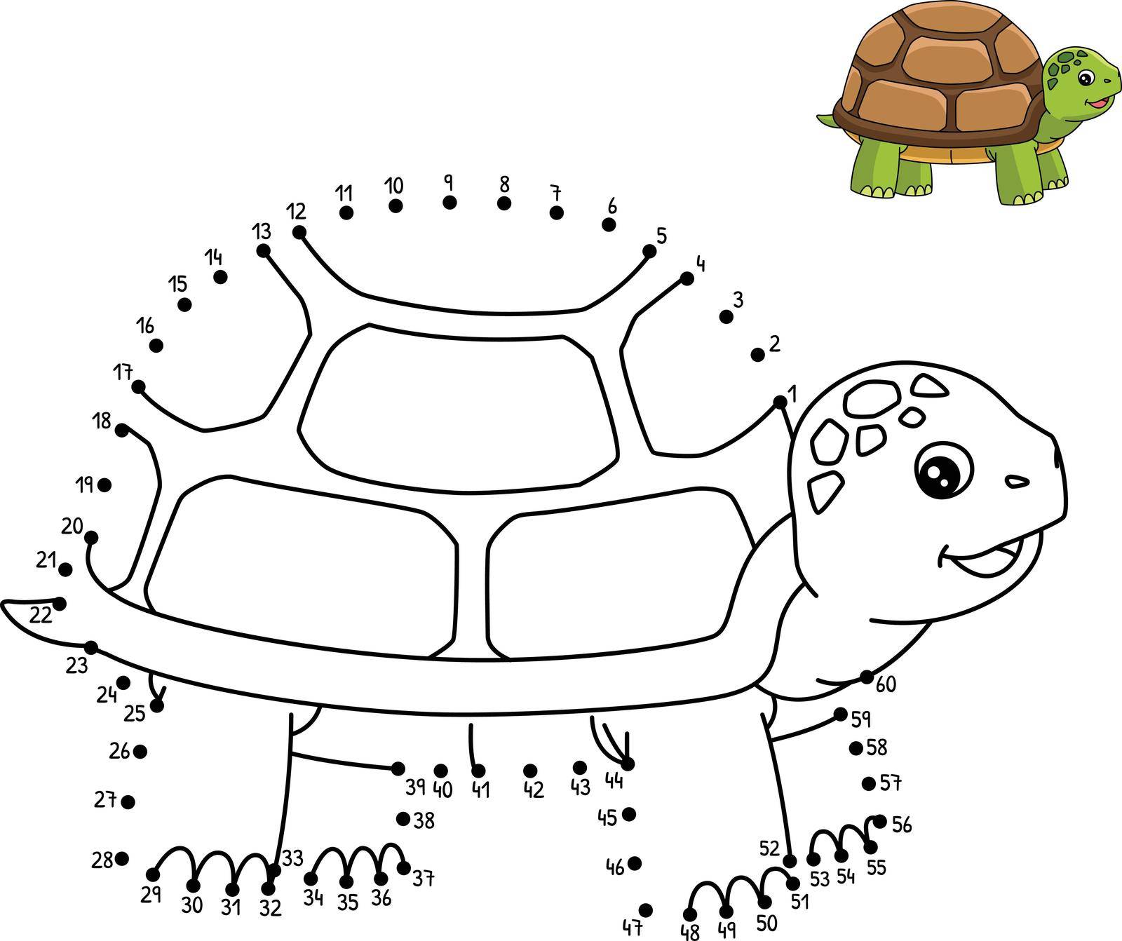 A cute and funny connect-the-dots coloring page of a Turtle. Provides hours of coloring fun for children. Color, this page is very easy. Suitable for little kids and toddlers.