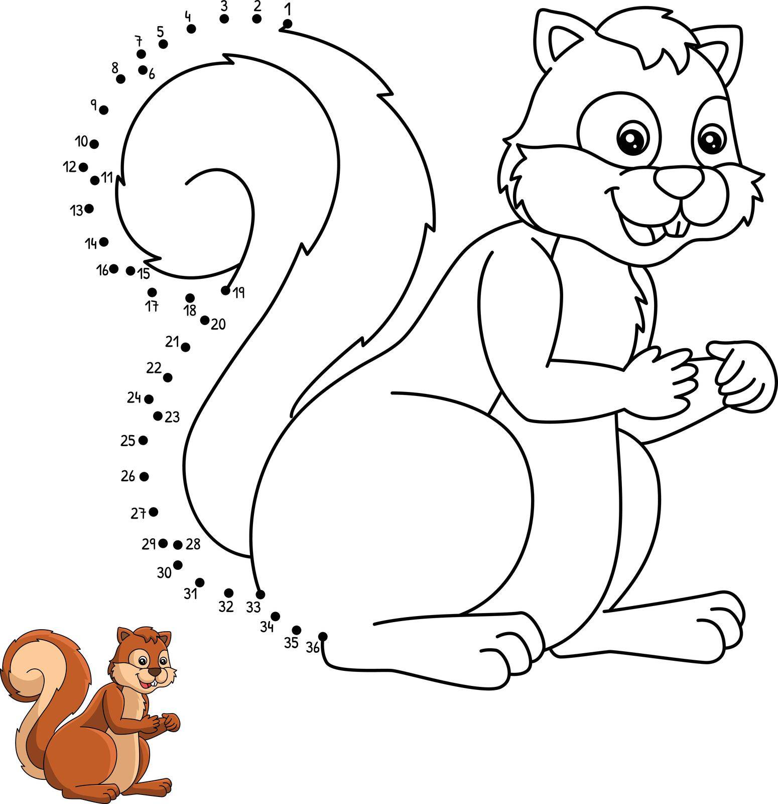 A cute and funny connect-the-dots coloring page of a Squirrel. Provides hours of coloring fun for children. Color, this page is very easy. Suitable for little kids and toddlers.