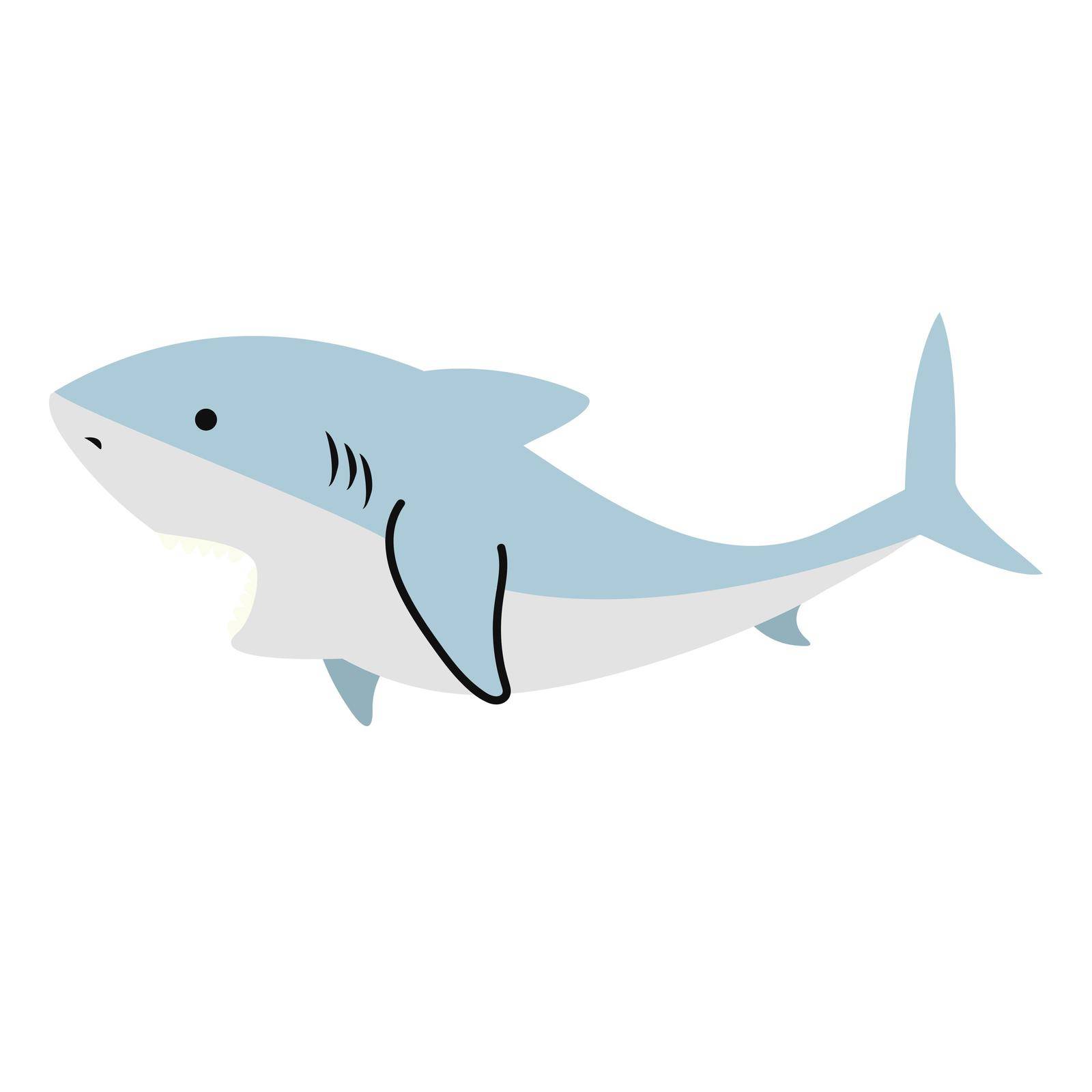 Cute White shark flat icon vector