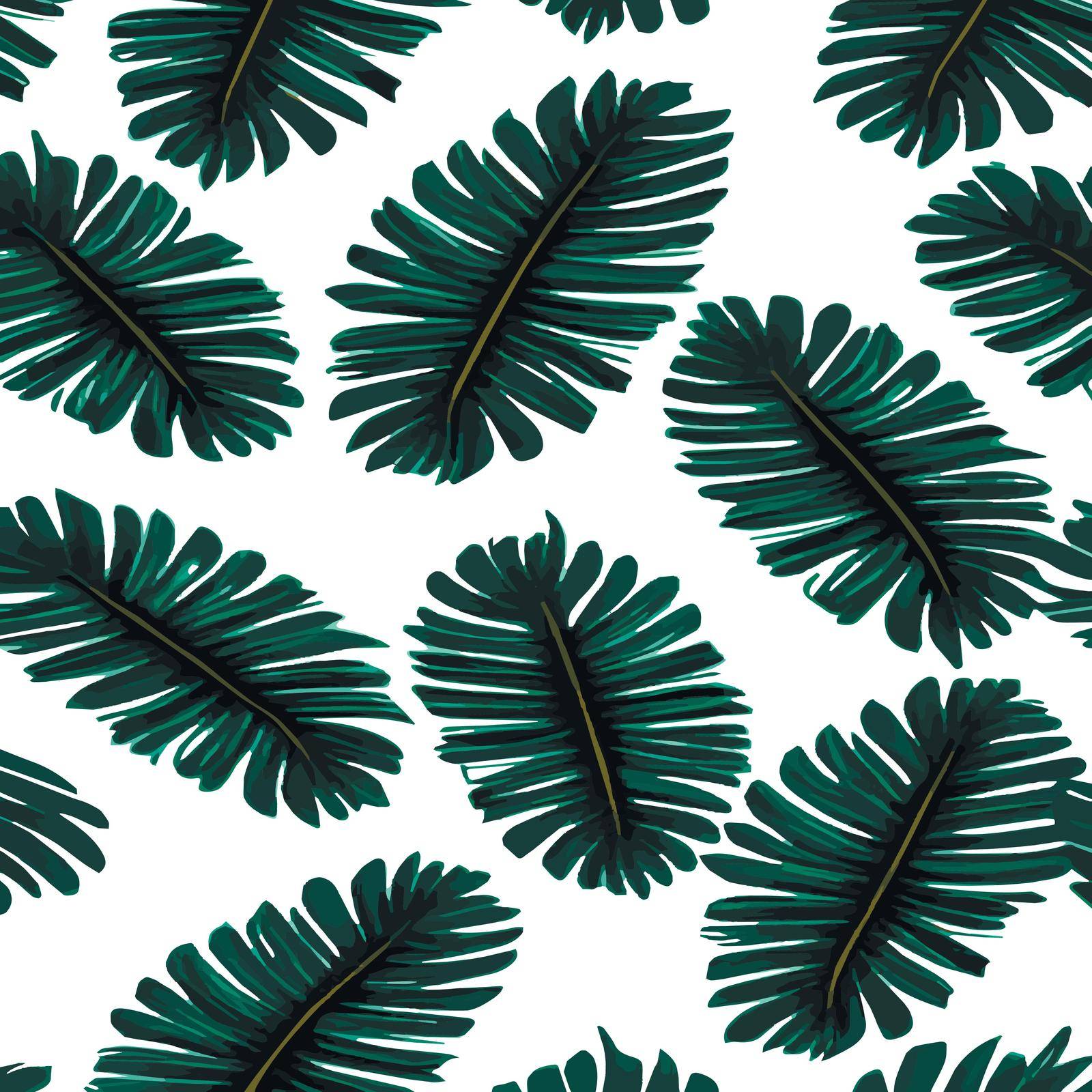Jungle vector illustration with tropical leaves patern. Trendy summer print. Exotic seamless pattern. turquoise by kasynets_olena