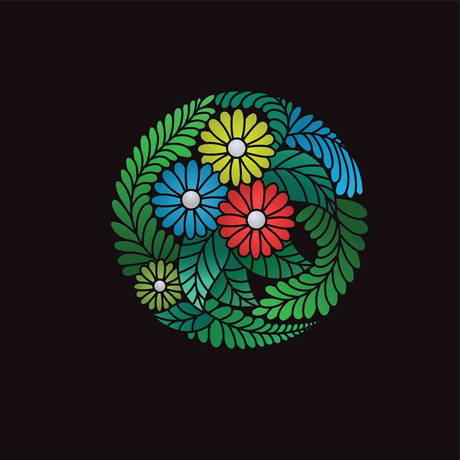 Unique colorful floral hand drawn circle form design concept vector illustration